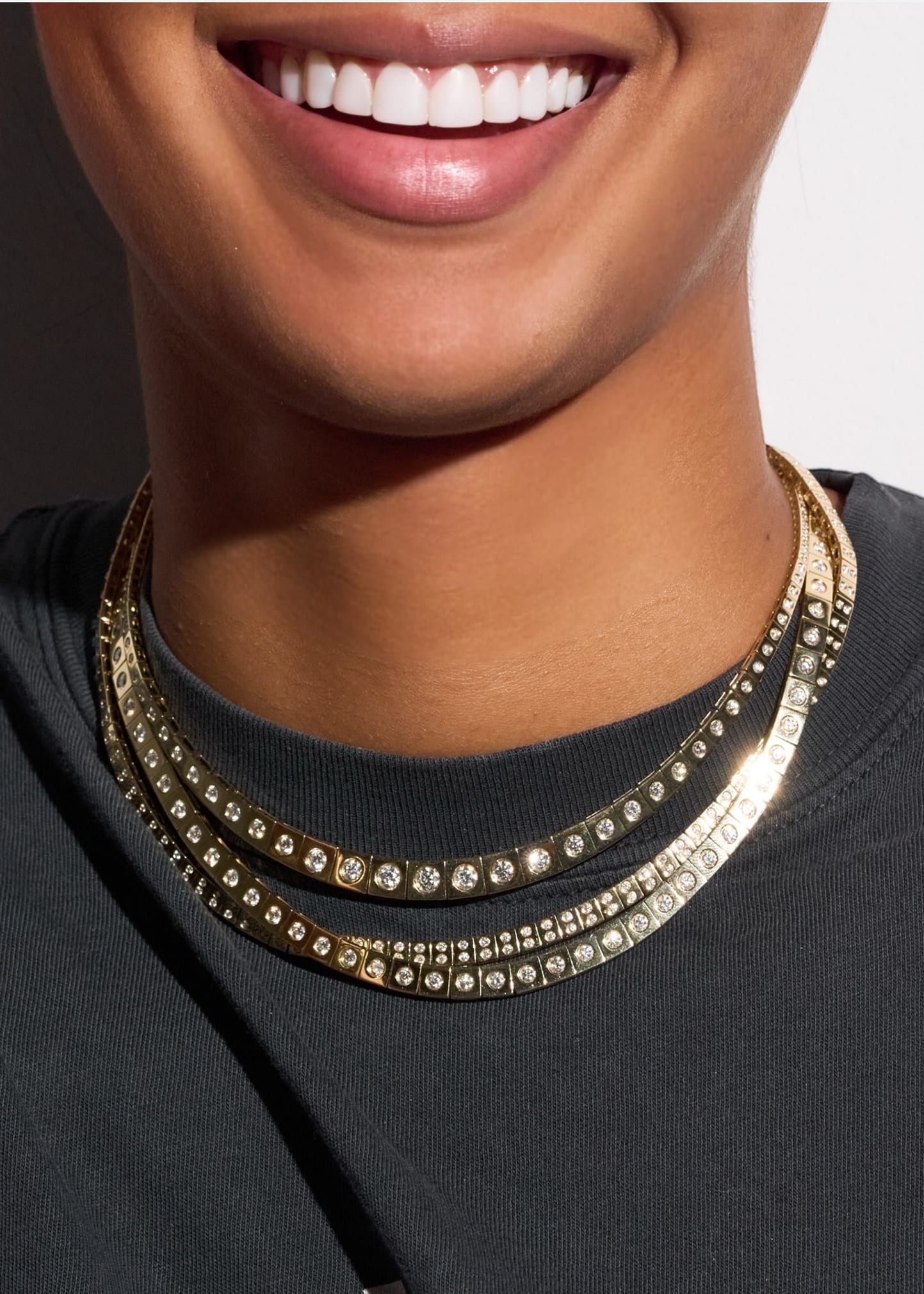 14K Yellow Gold LEGGO Riviere Diamond Tennis Necklace, 15\"L
