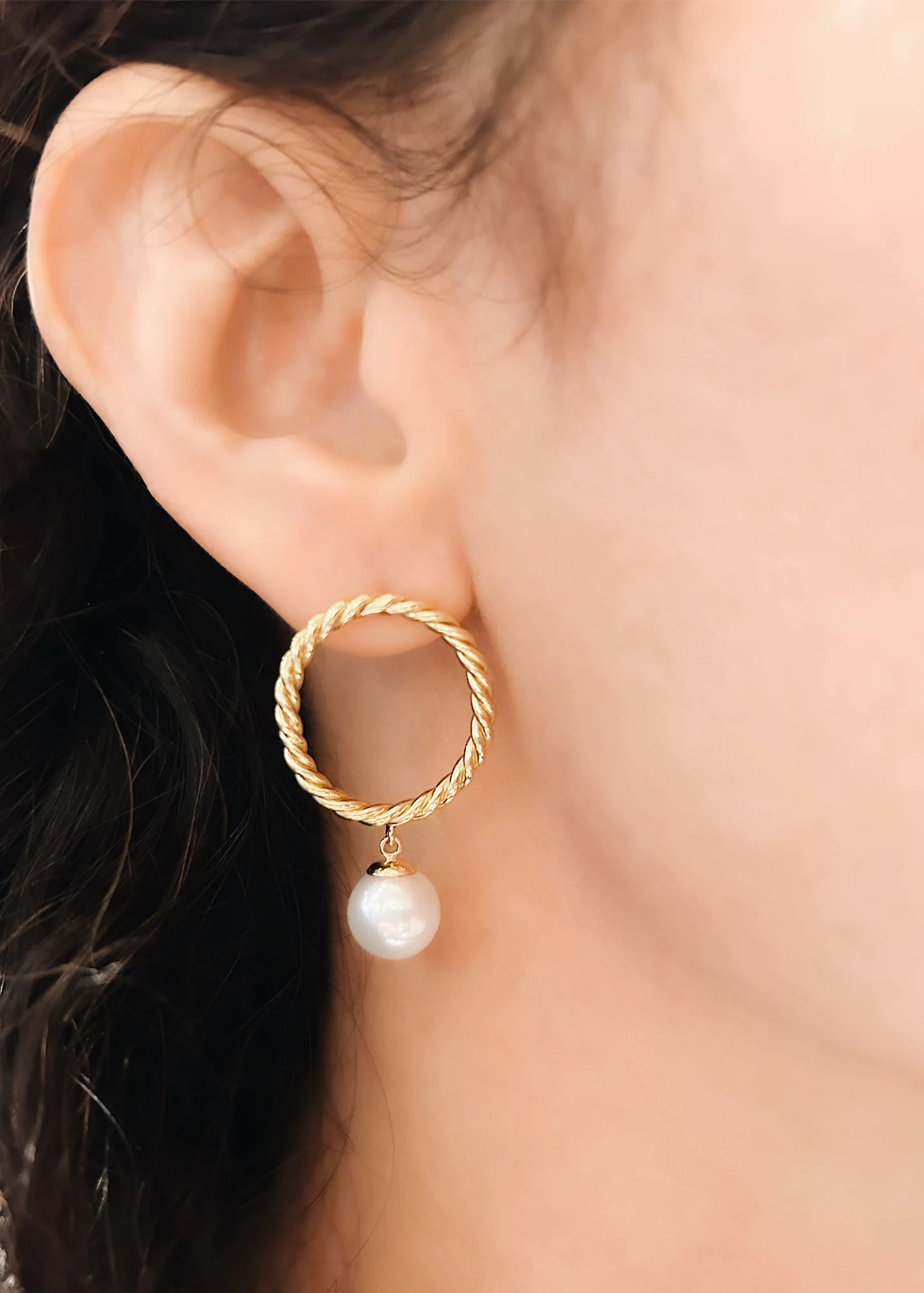 Akoya Pearl Hand-Twisted 18K Yellow Gold Earrings