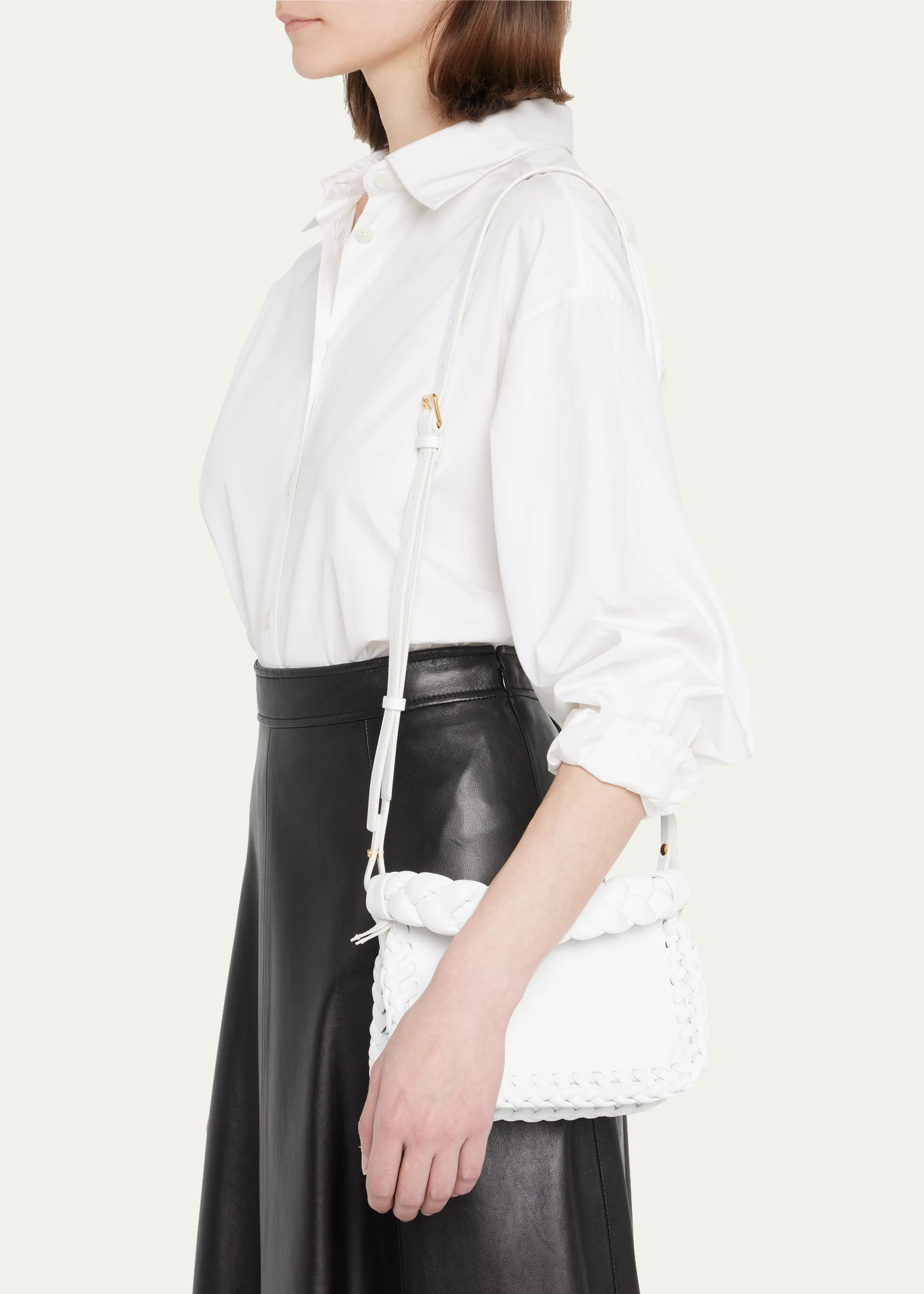 Small Braided Leather Top-Handle Bag