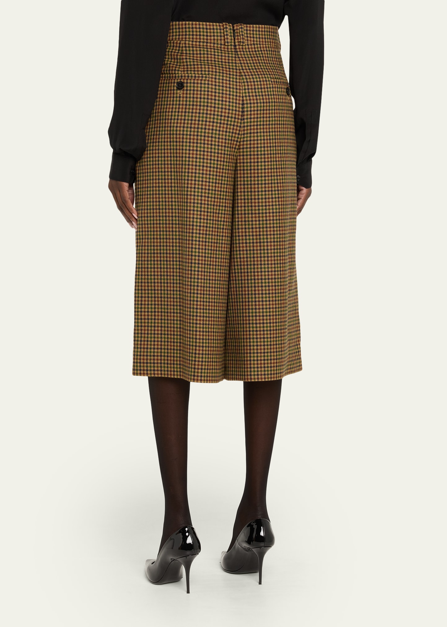 Plaid Skirted Wide-Leg Crop Pants