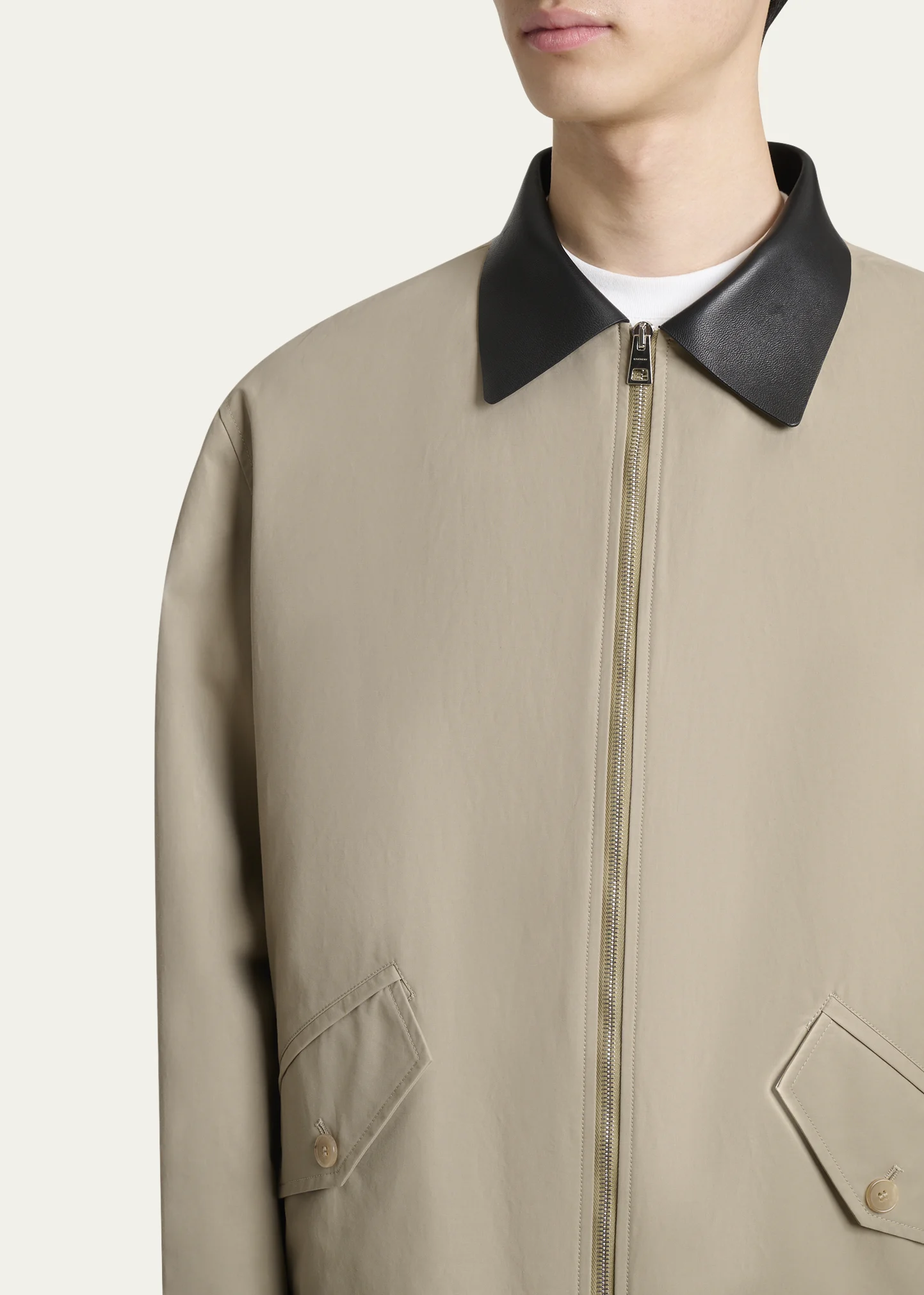 Men's Harrington Jacket w/ Leather Coilar