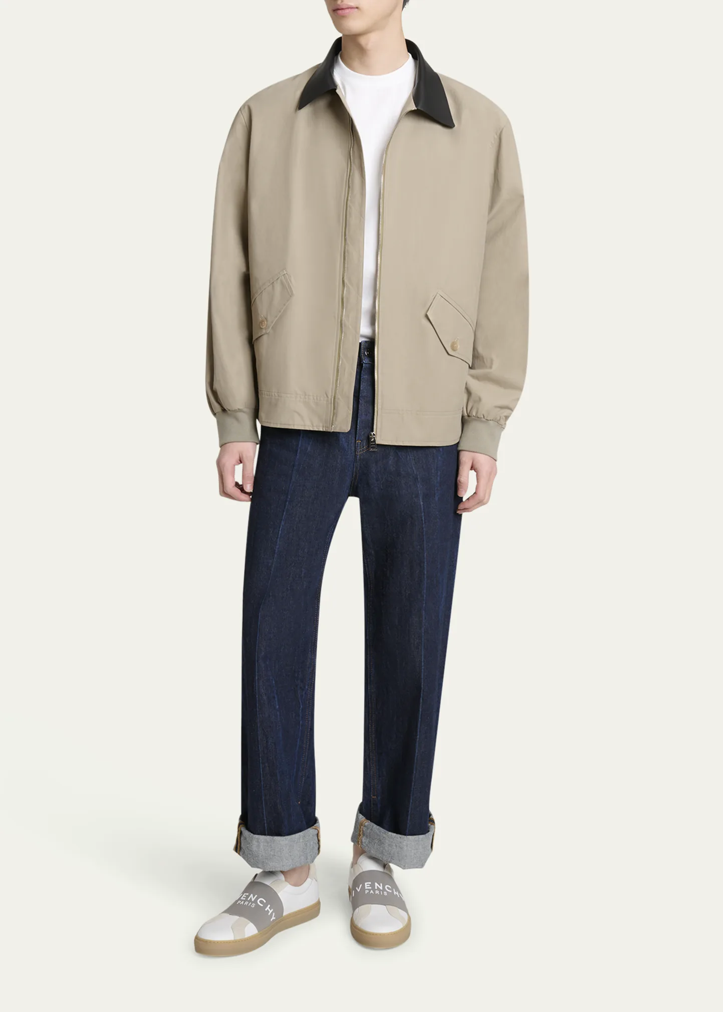 Men's Harrington Jacket w/ Leather Coilar