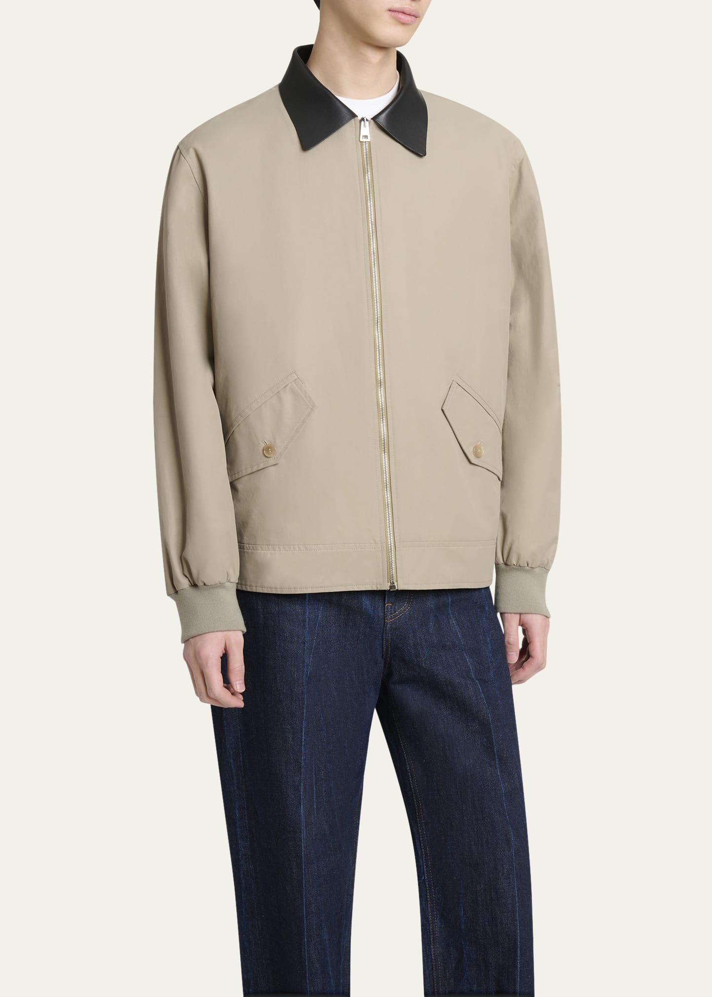 Men's Harrington Jacket w/ Leather Coilar