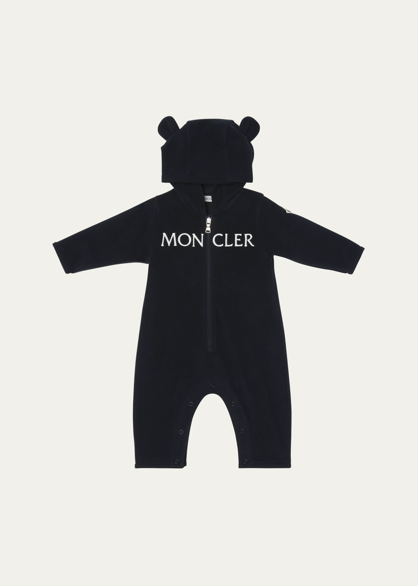 Boy's Hooded Logo Coverall Romper, Size 1M-3T