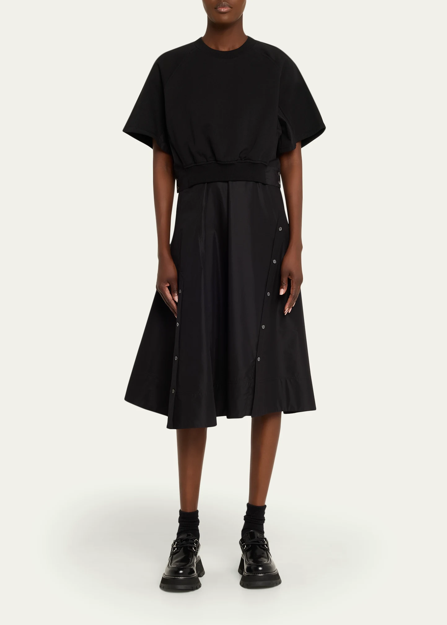 Short-Sleeve Combo Midi Dress