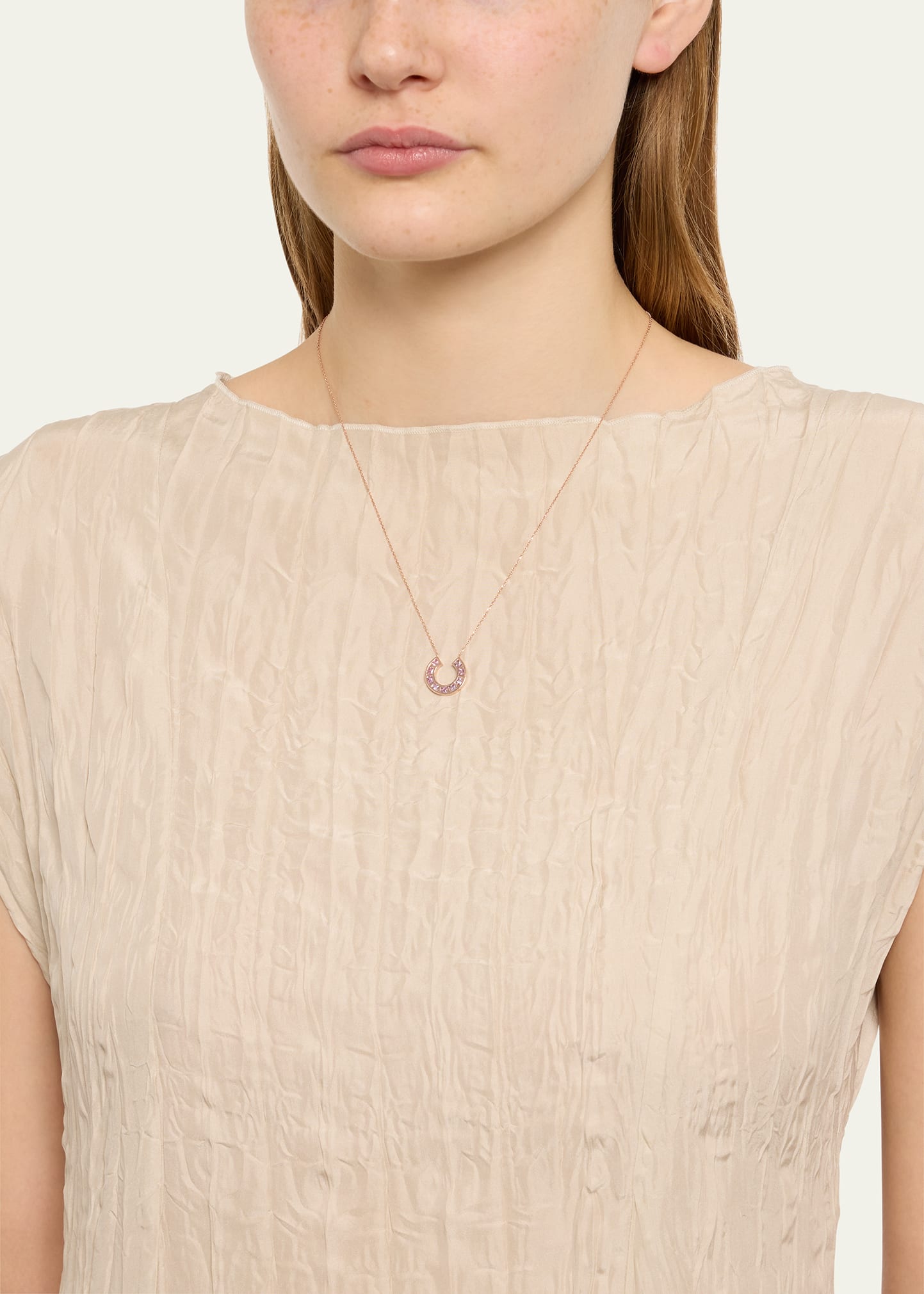 14k Rose Gold Sundial Pink Sapphire Pendant Necklace