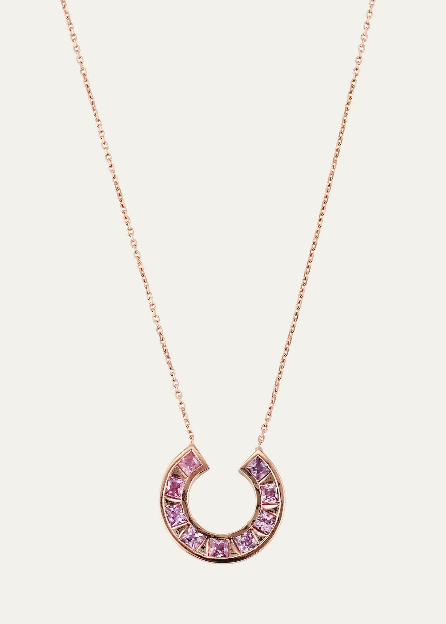 14k Rose Gold Sundial Pink Sapphire Pendant Necklace