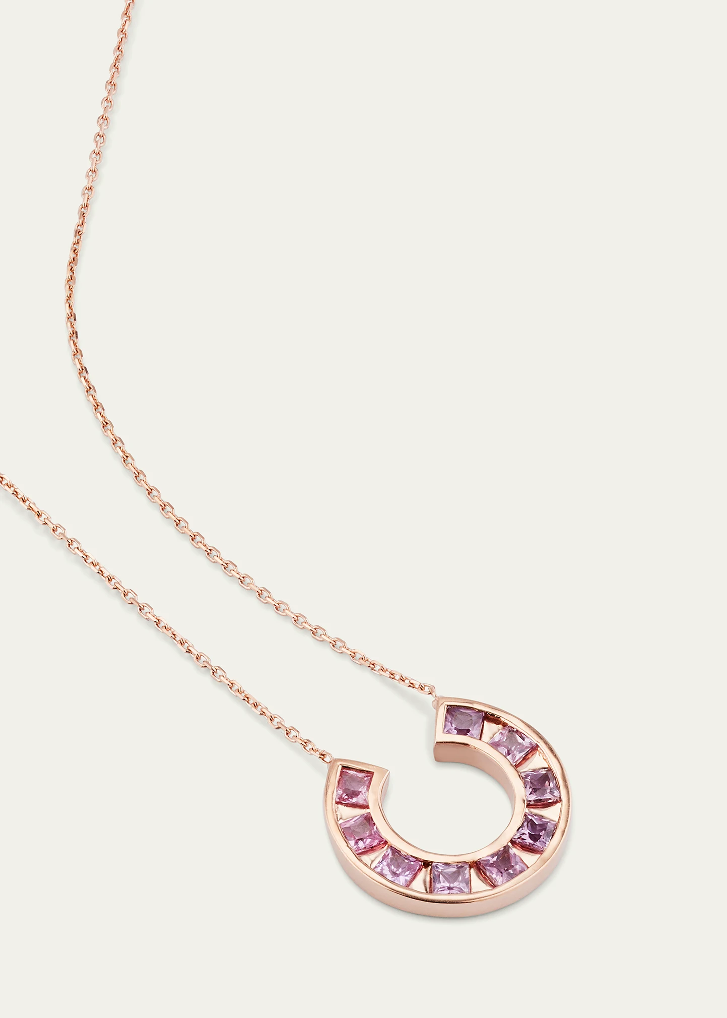 14k Rose Gold Sundial Pink Sapphire Pendant Necklace