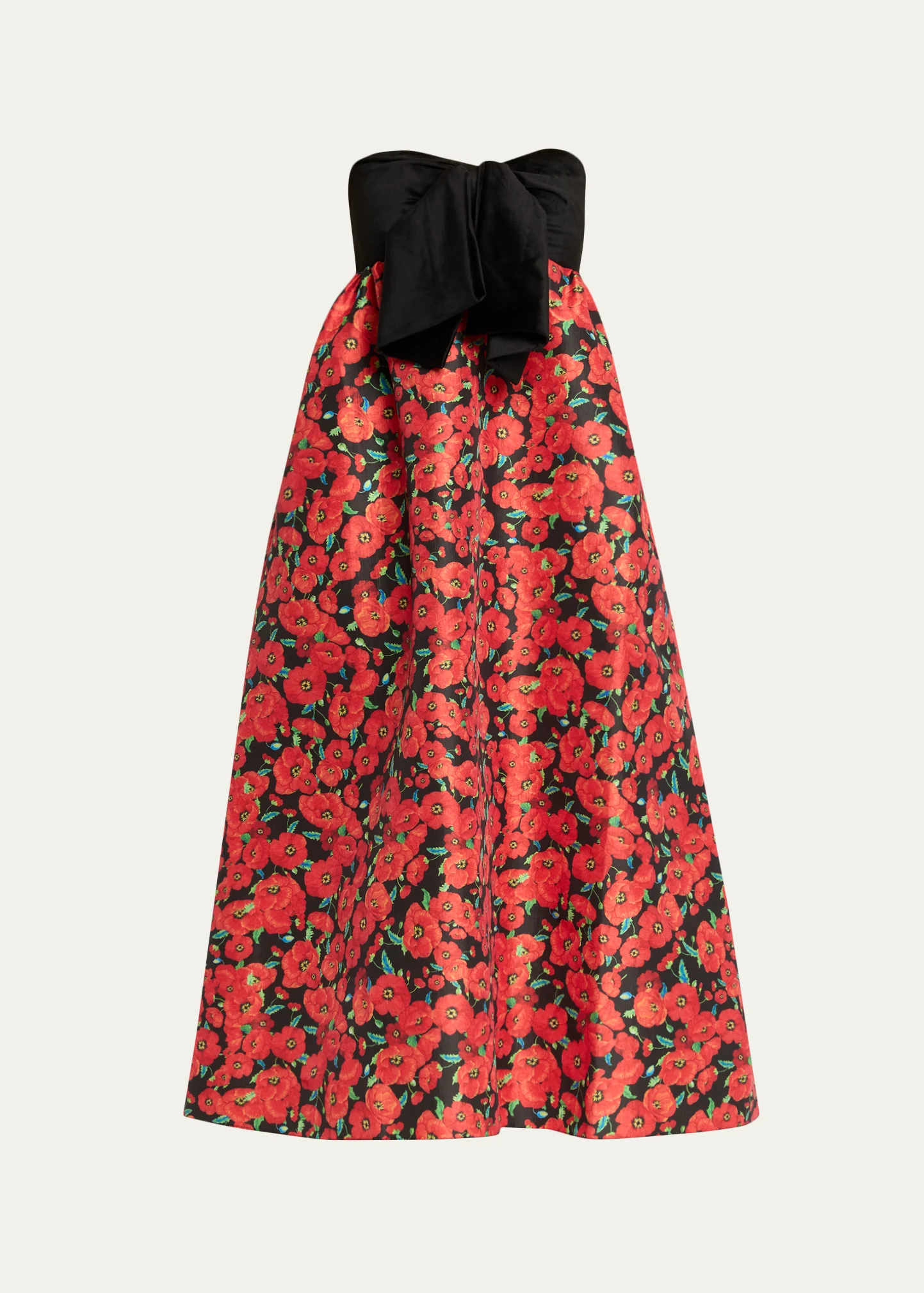 Charlotta Strapless Bow Taffeta Midi Babydoll Dress