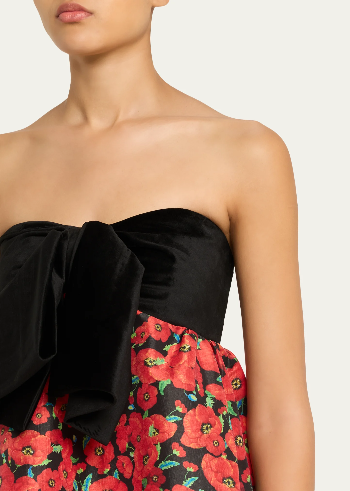 Charlotta Strapless Bow Taffeta Midi Babydoll Dress