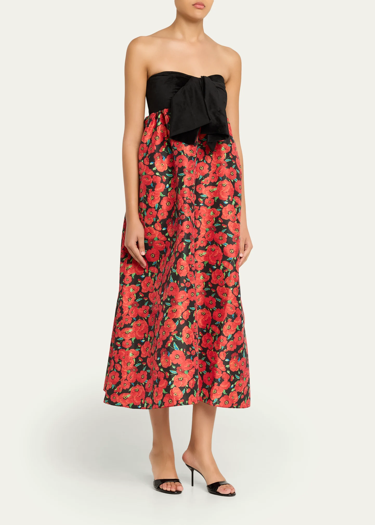 Charlotta Strapless Bow Taffeta Midi Babydoll Dress