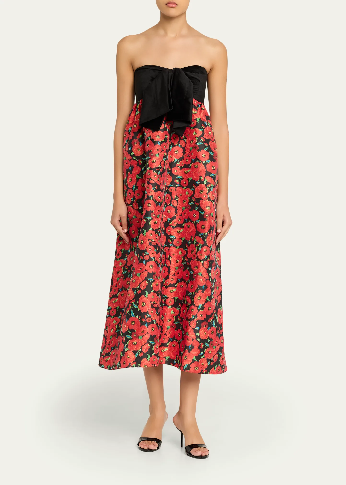 Charlotta Strapless Bow Taffeta Midi Babydoll Dress