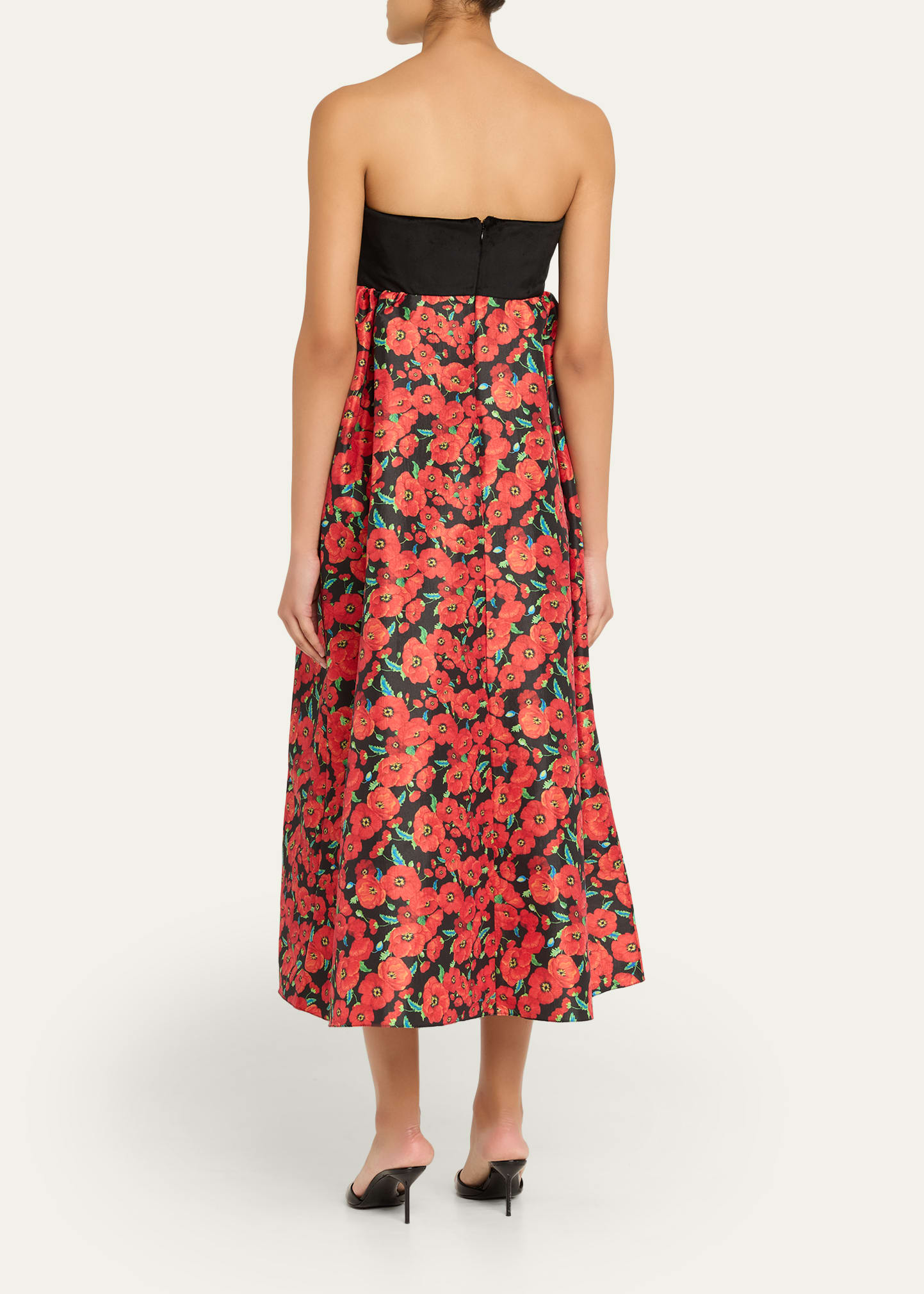 Charlotta Strapless Bow Taffeta Midi Babydoll Dress