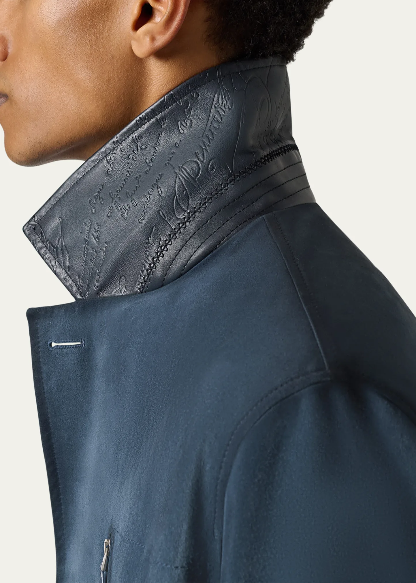 Men's Scritto-Undercollar Leather Jacket
