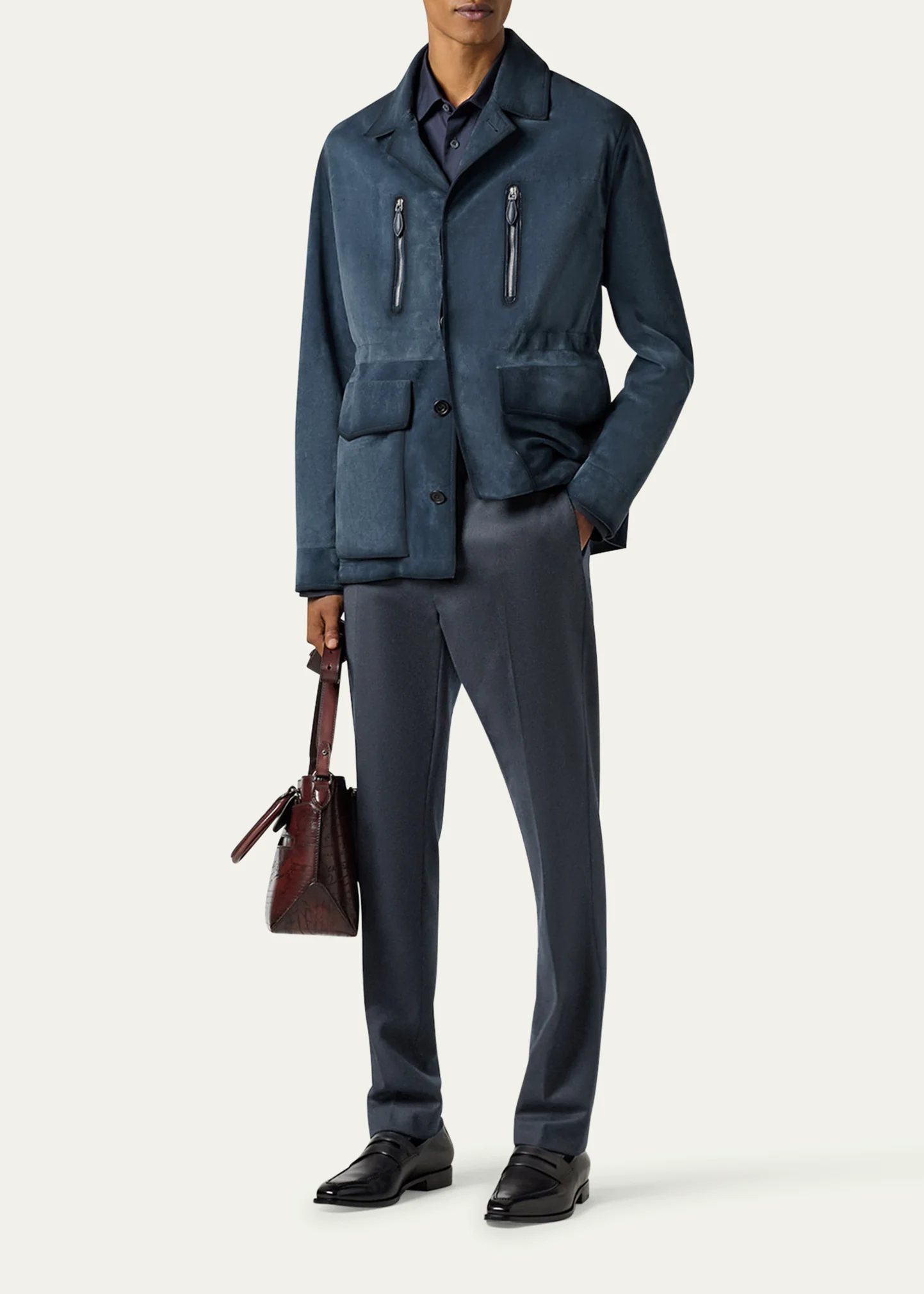 Men's Scritto-Undercollar Leather Jacket