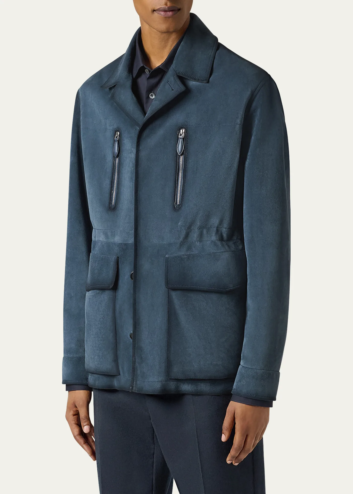 Men's Scritto-Undercollar Leather Jacket