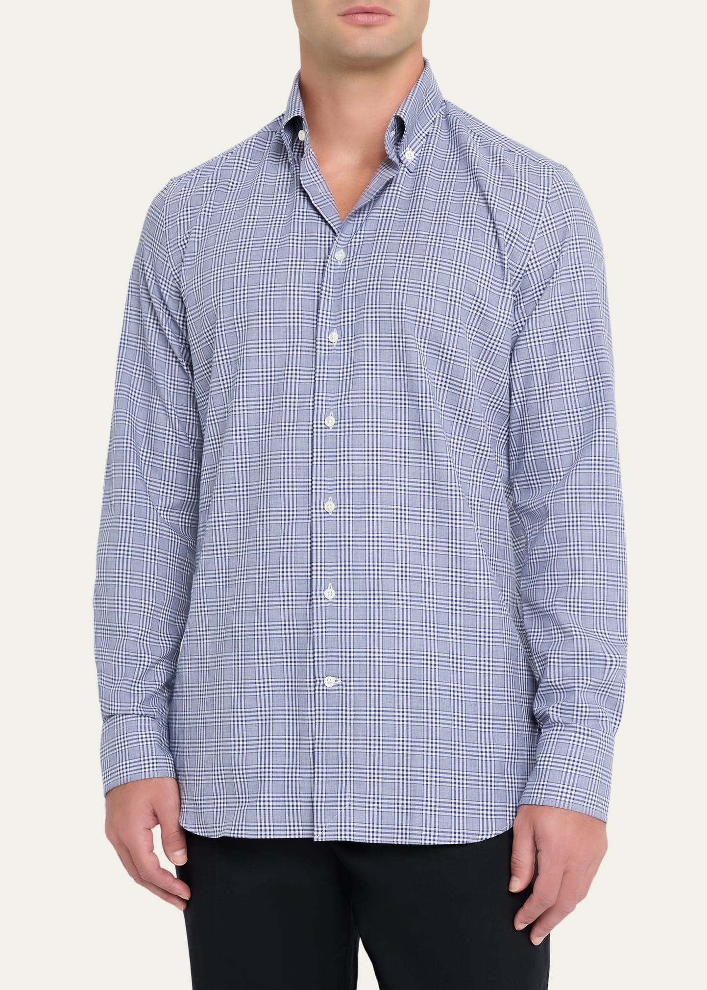 Men's Cotton Plaid Button-Collar Sport Shirt