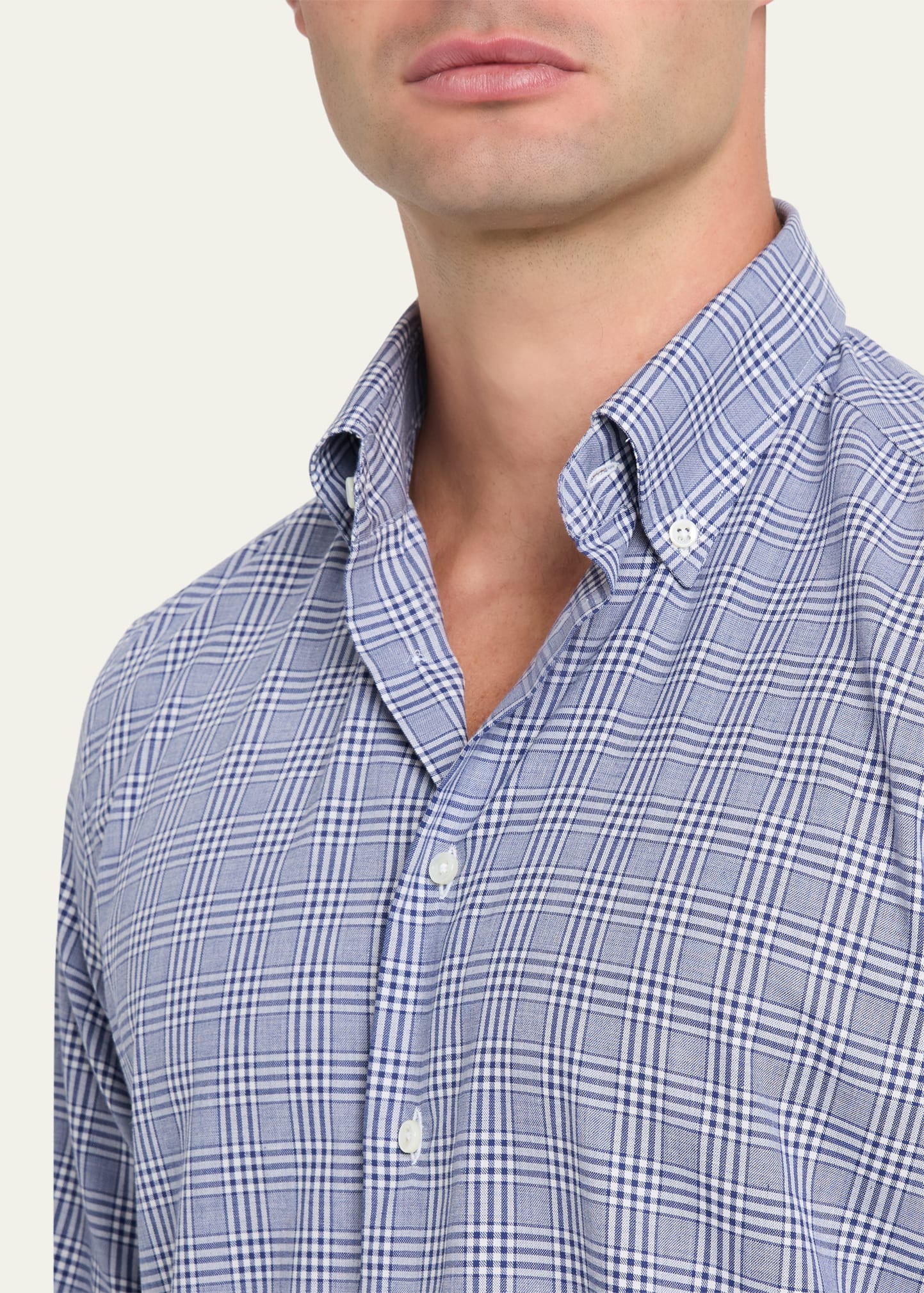 Men's Cotton Plaid Button-Collar Sport Shirt