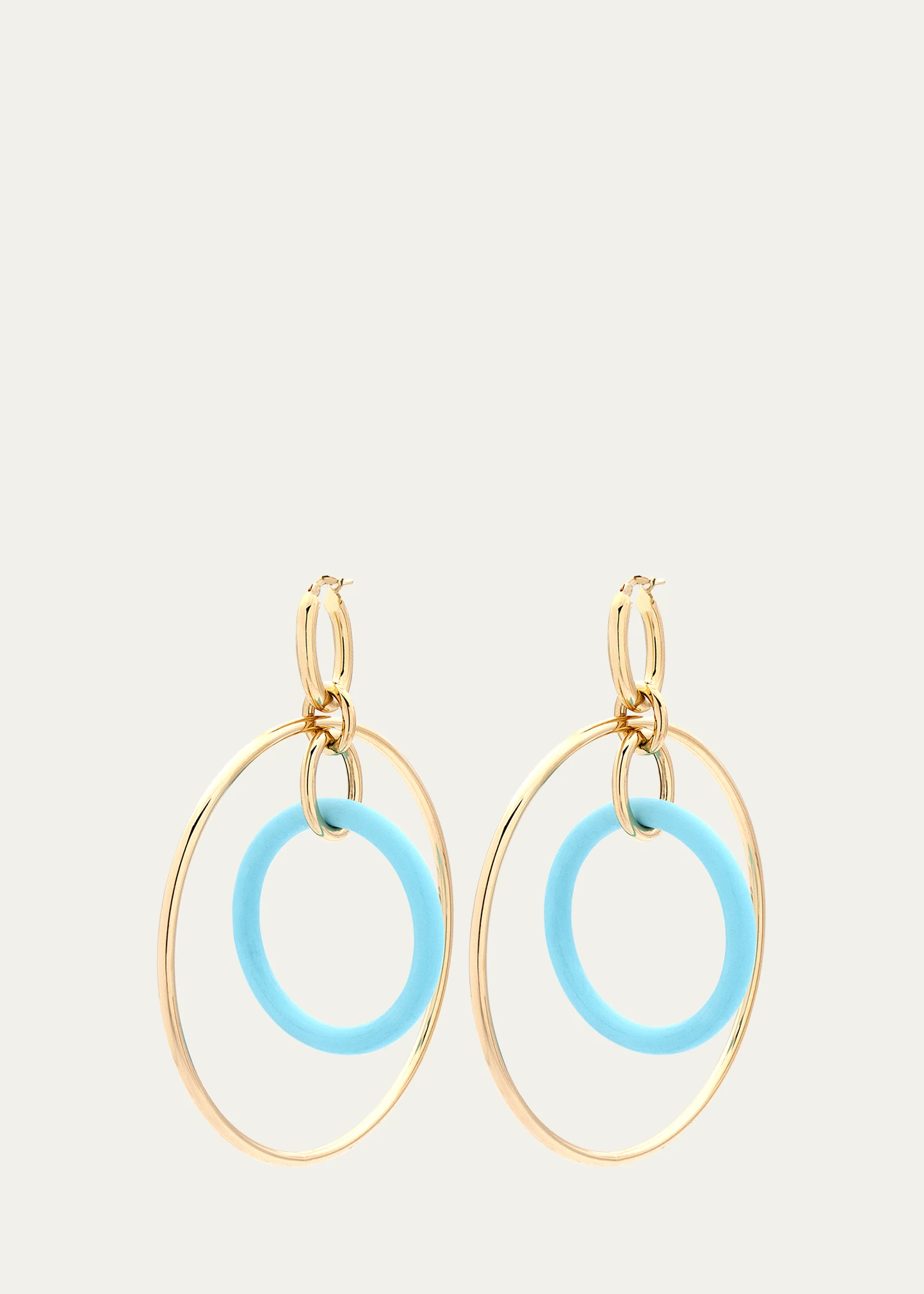 18K Yellow Gold Large Turquoise Orbite Earrings