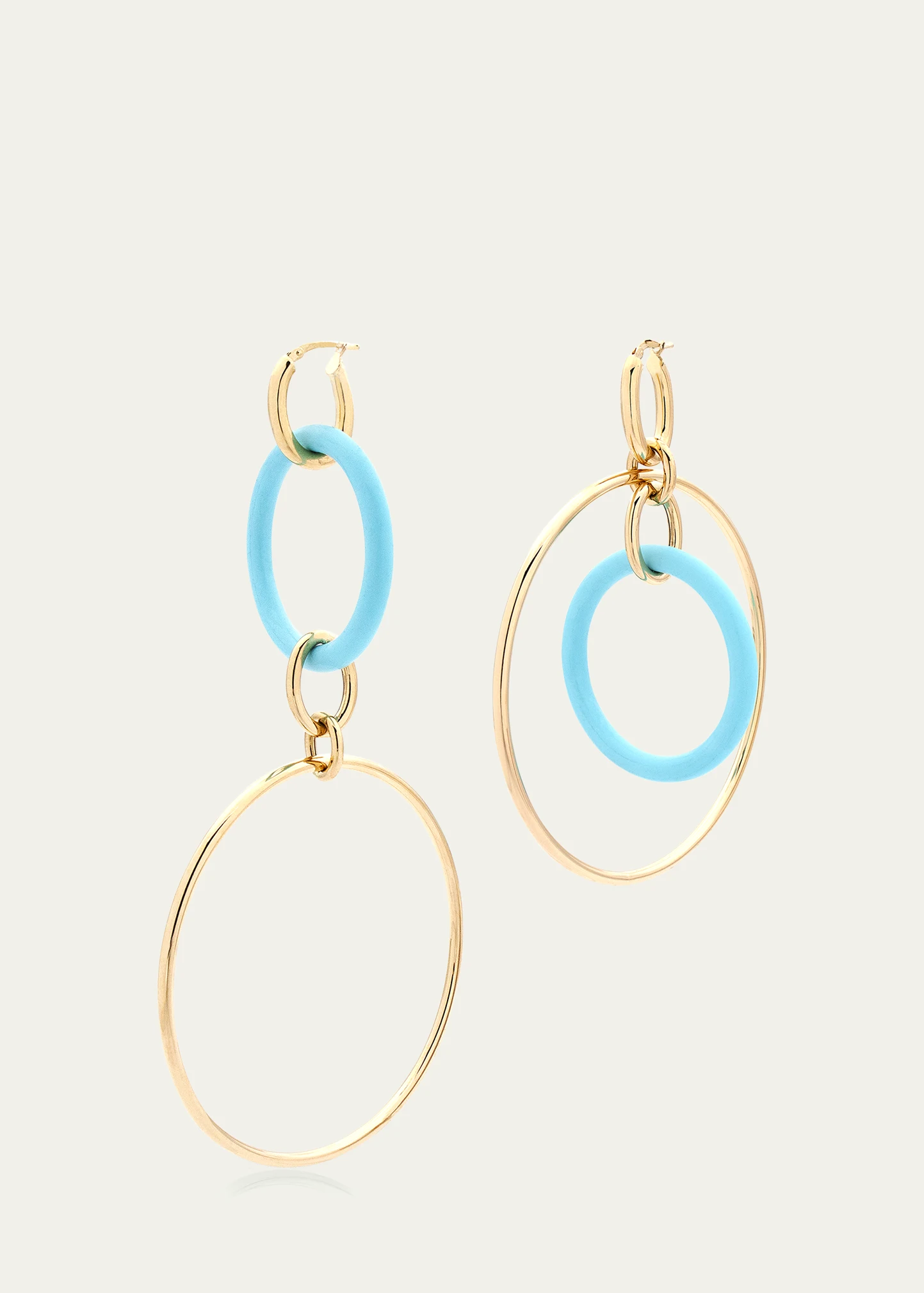 18K Yellow Gold Large Turquoise Orbite Earrings