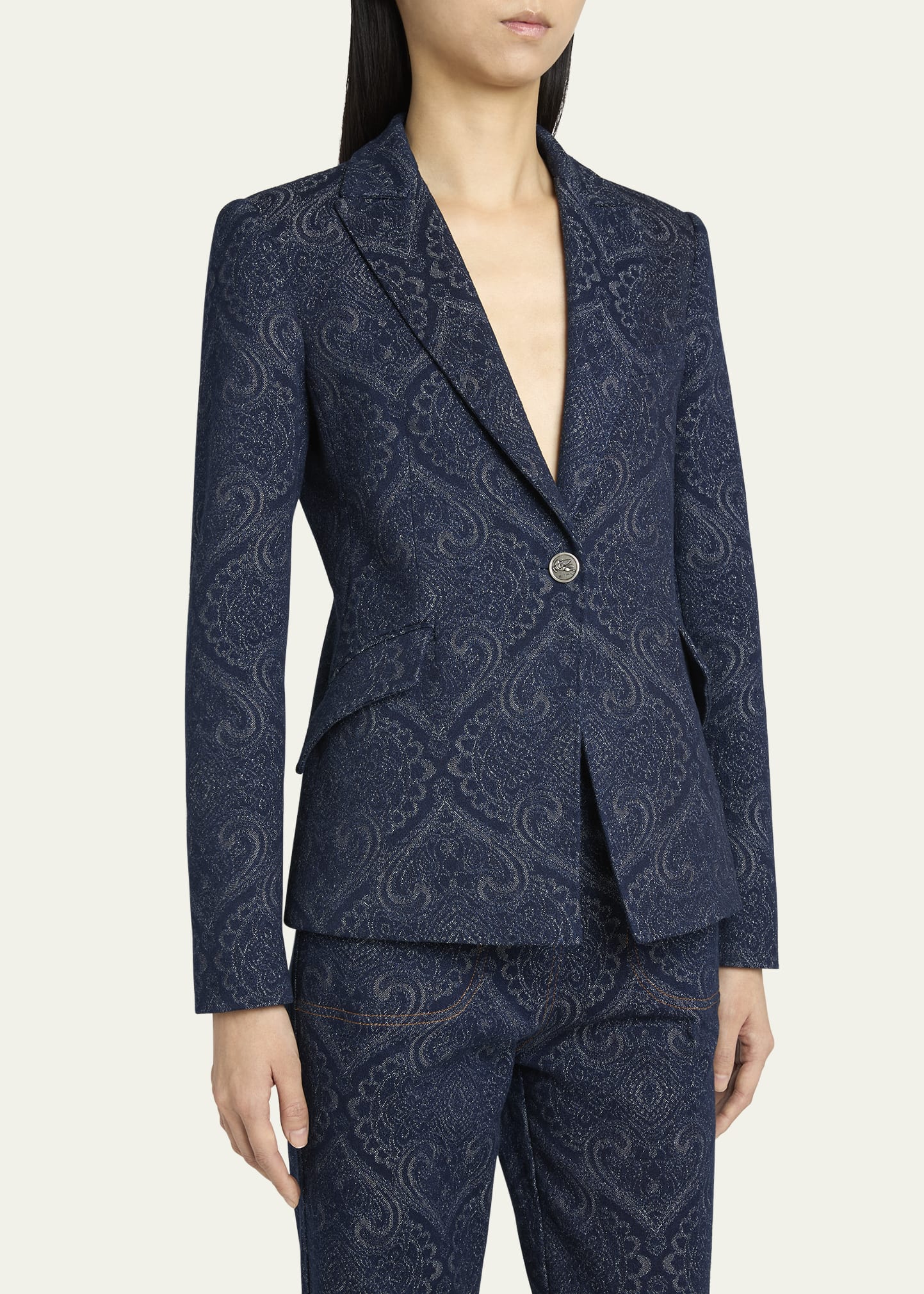 Paisley-Print Denim Blazer 4 Paisley-Print Denim Blazer