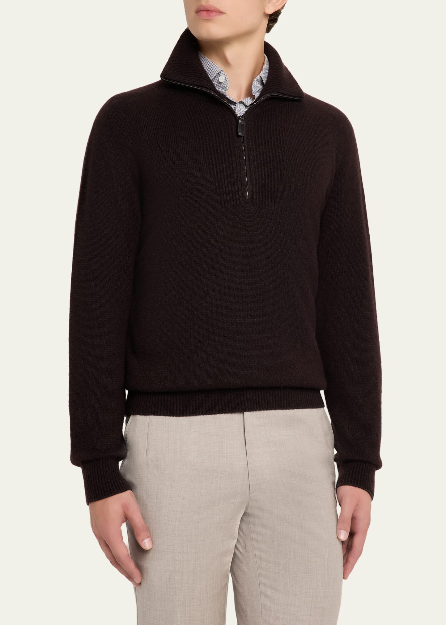 Men's Cashmere and Silk Knit Half-Zip Sweater 4 Men's Cashmere and Silk Knit Half-Zip Sweater