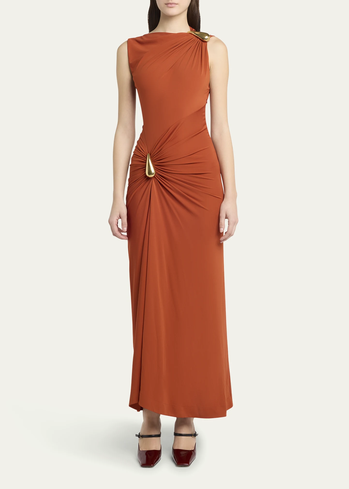 Drop Detail Gathered Matte Crepe Jersey Maxi Dress