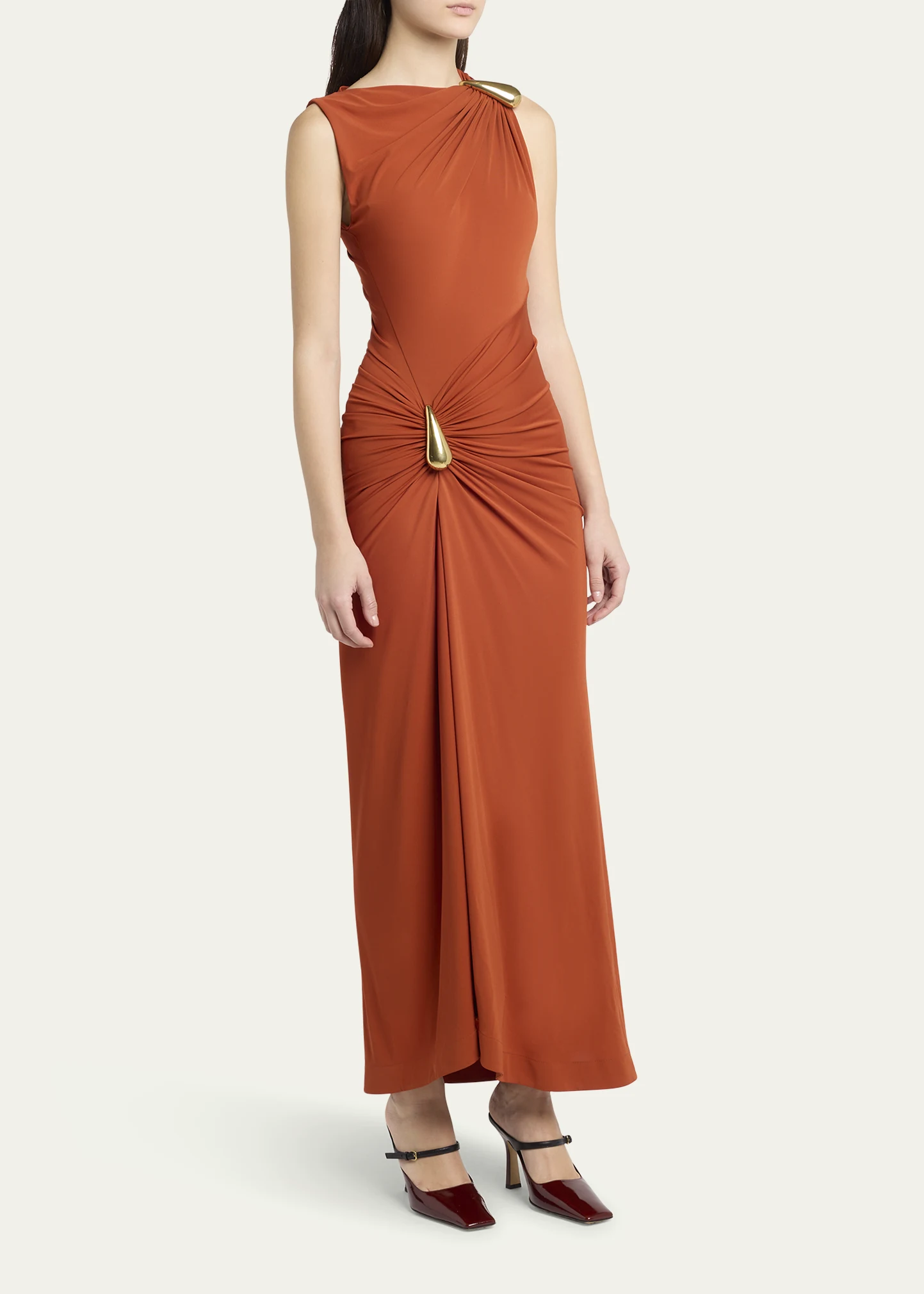 Drop Detail Gathered Matte Crepe Jersey Maxi Dress