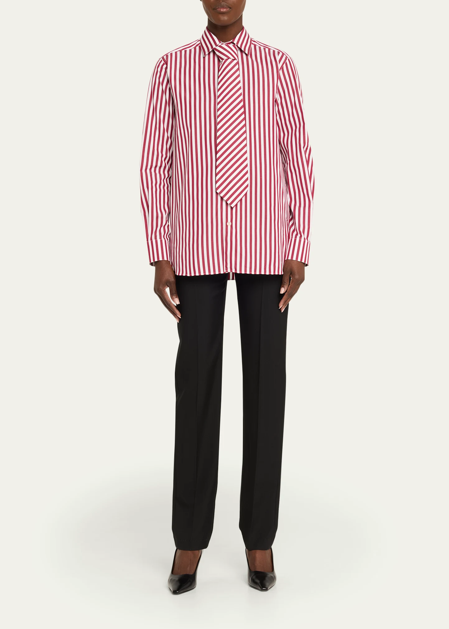 Striped Neck-Tie Button-Down Shirt