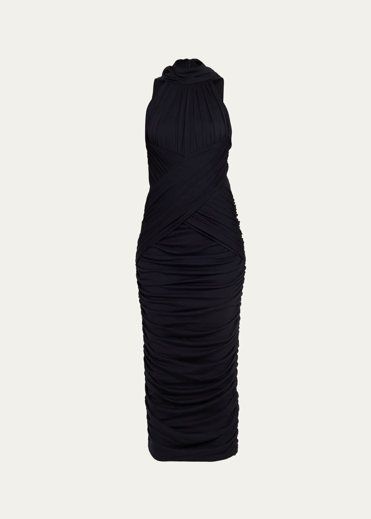 Draped Crisscross Jersey Halter Midi Dress
