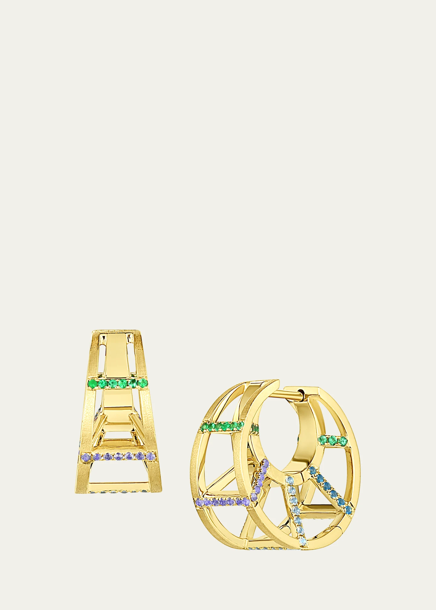 Color Wave 18K Gold Multi-Stone Caged Huggies 1 Color Wave 18K Gold Multi-Stone Caged Huggies
