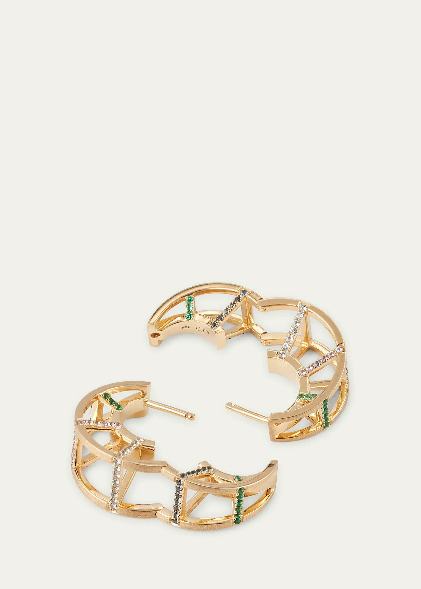 Color Wave 18K Gold Multi-Stone Caged Huggies 8 Color Wave 18K Gold Multi-Stone Caged Huggies