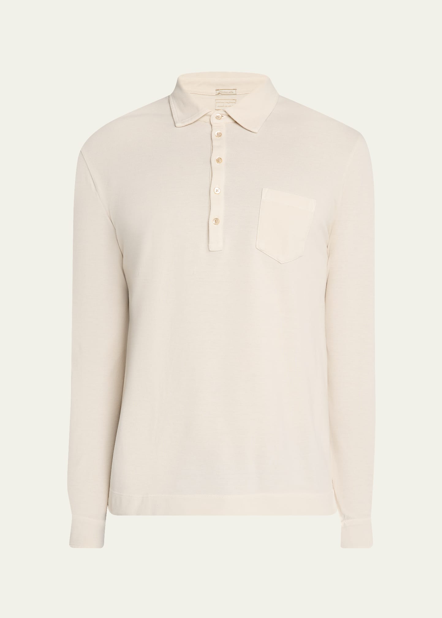 Men's Pique Cotton and Cashmere Long-Sleeve Polo Shirt