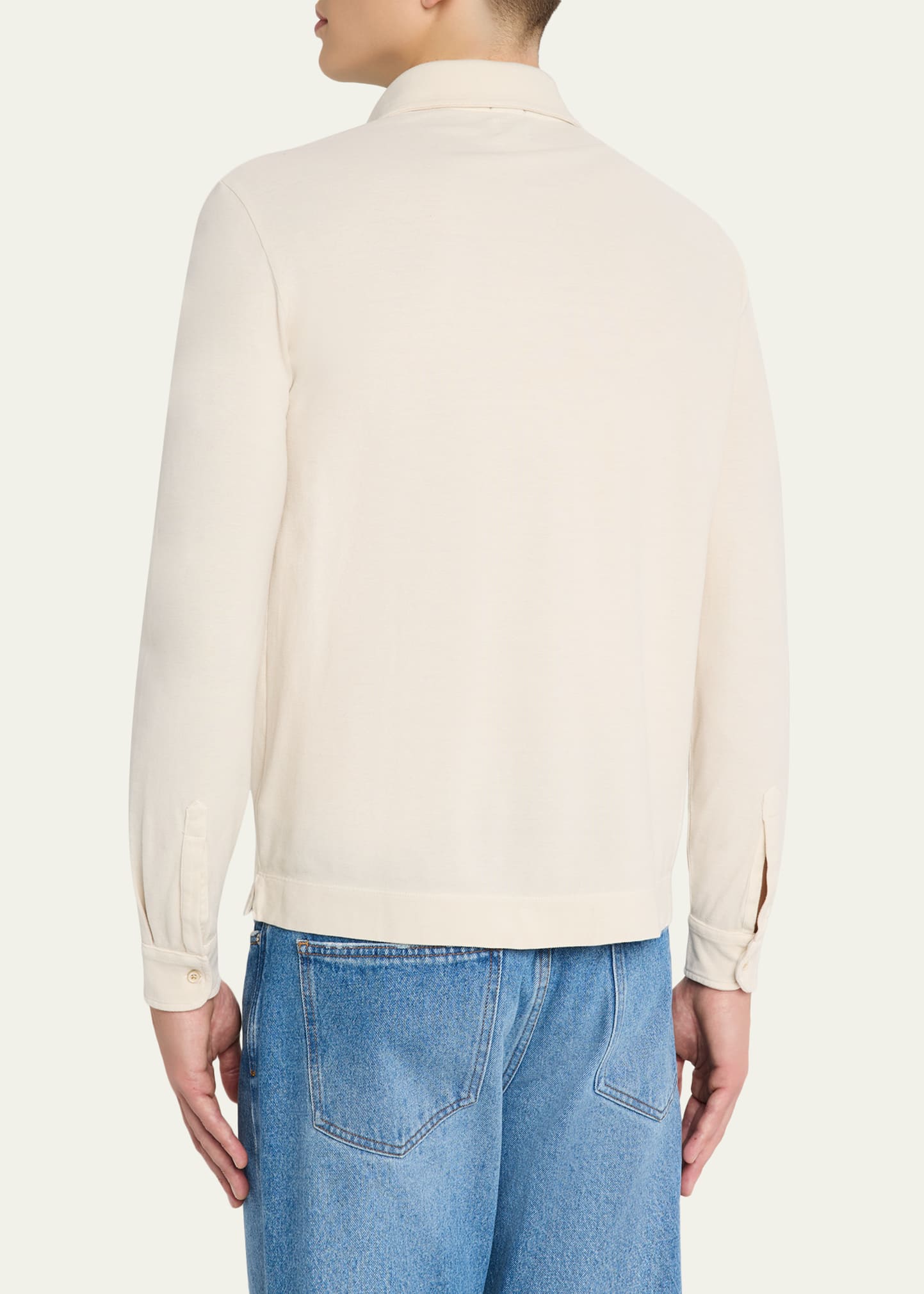 Men's Pique Cotton and Cashmere Long-Sleeve Polo Shirt
