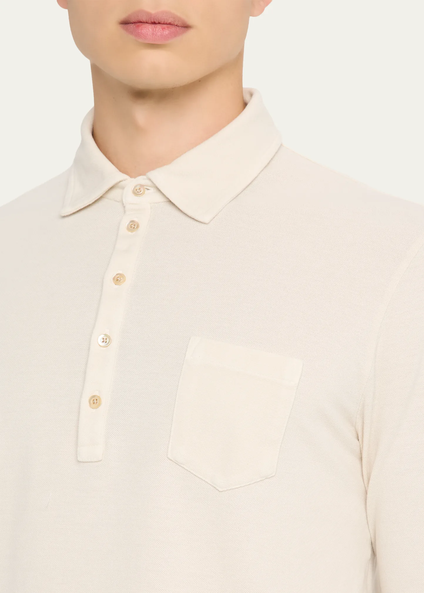 Men's Pique Cotton and Cashmere Long-Sleeve Polo Shirt