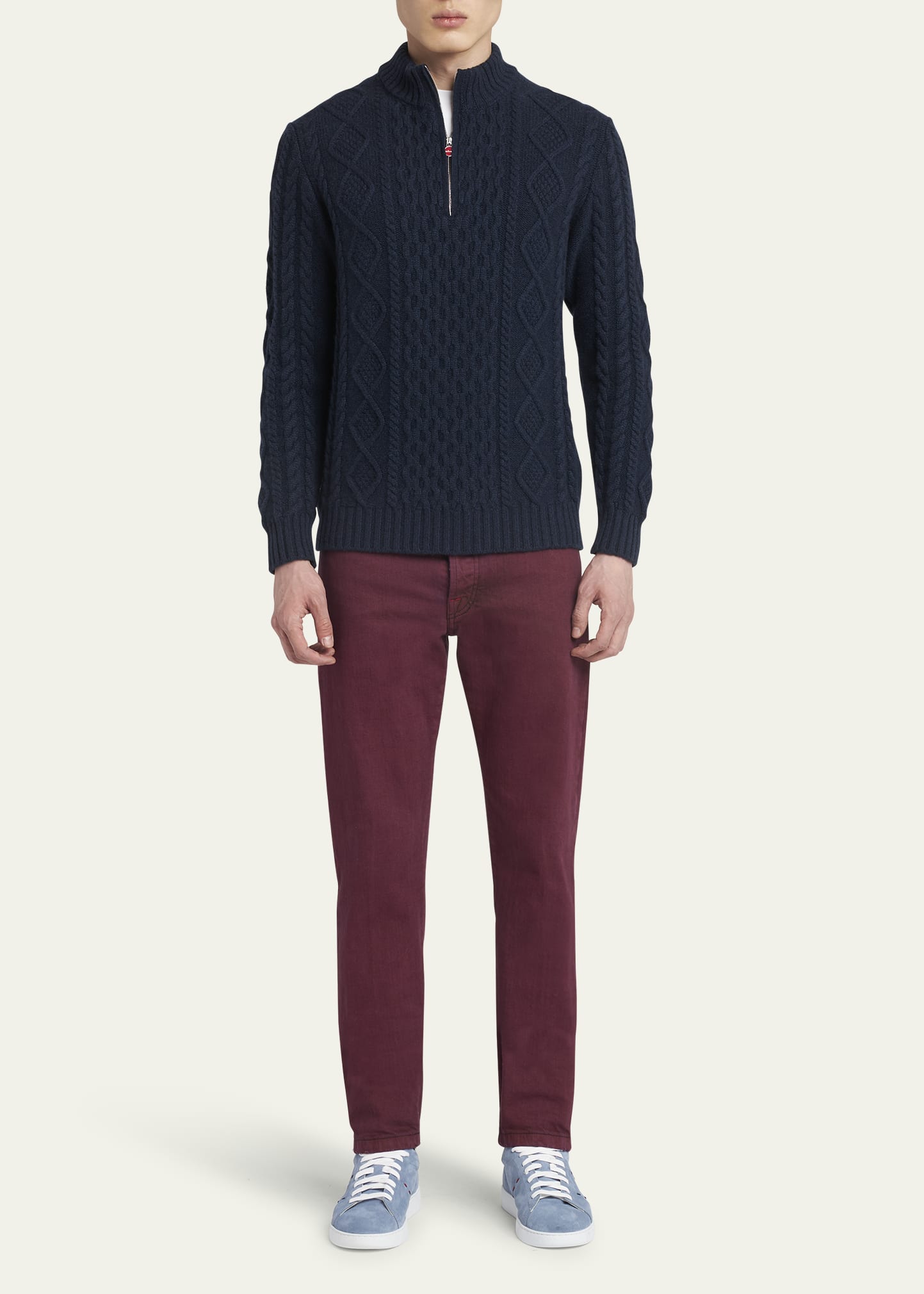 Men's Cashmere Cable Half-Zip Sweater