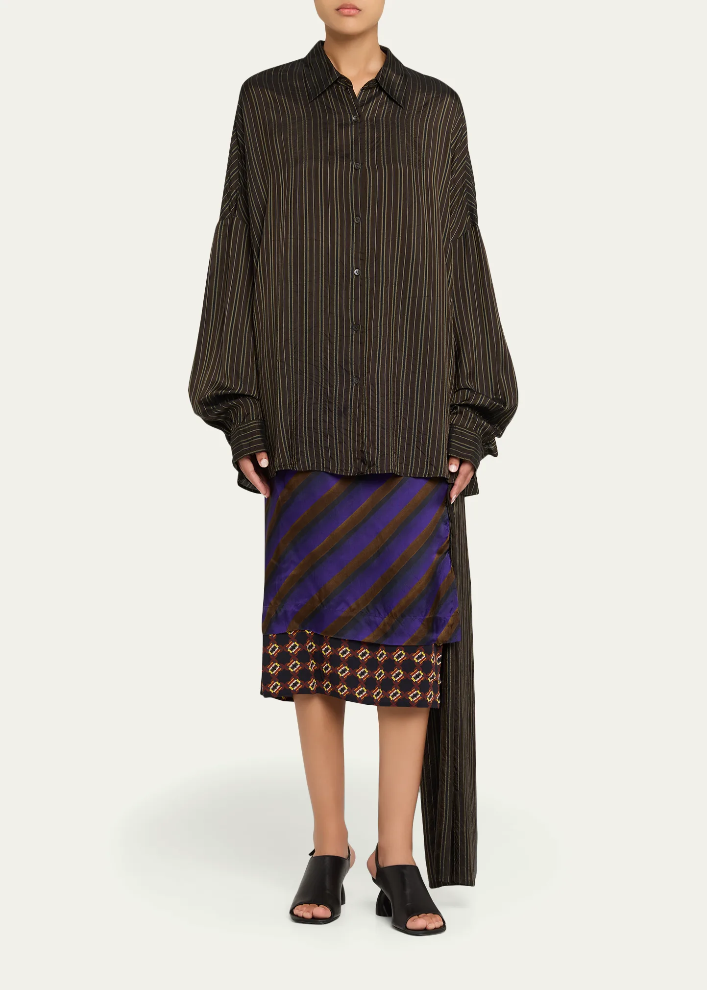 Casia Crinkled Stripe Button-Front Blouse