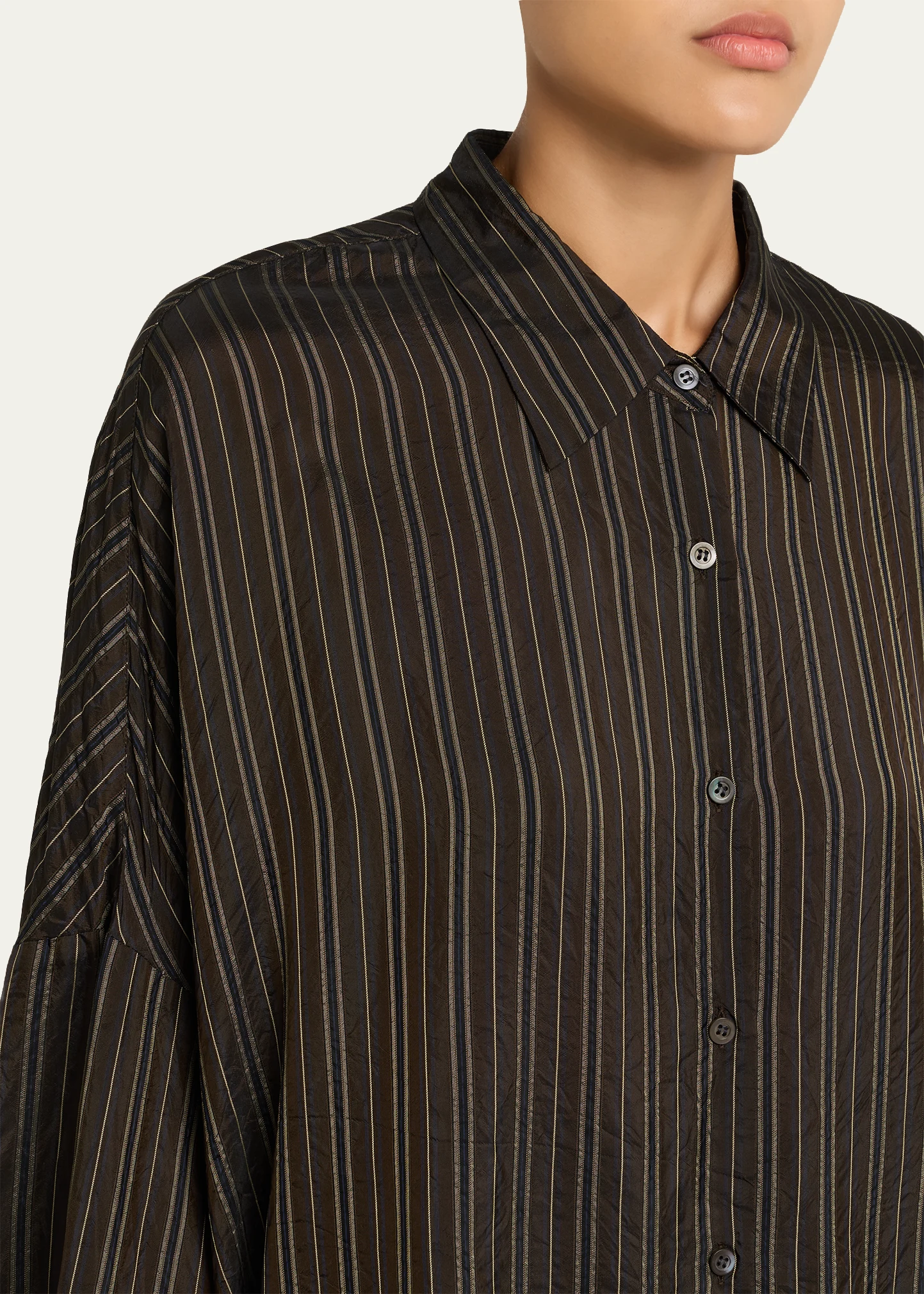 Casia Crinkled Stripe Button-Front Blouse