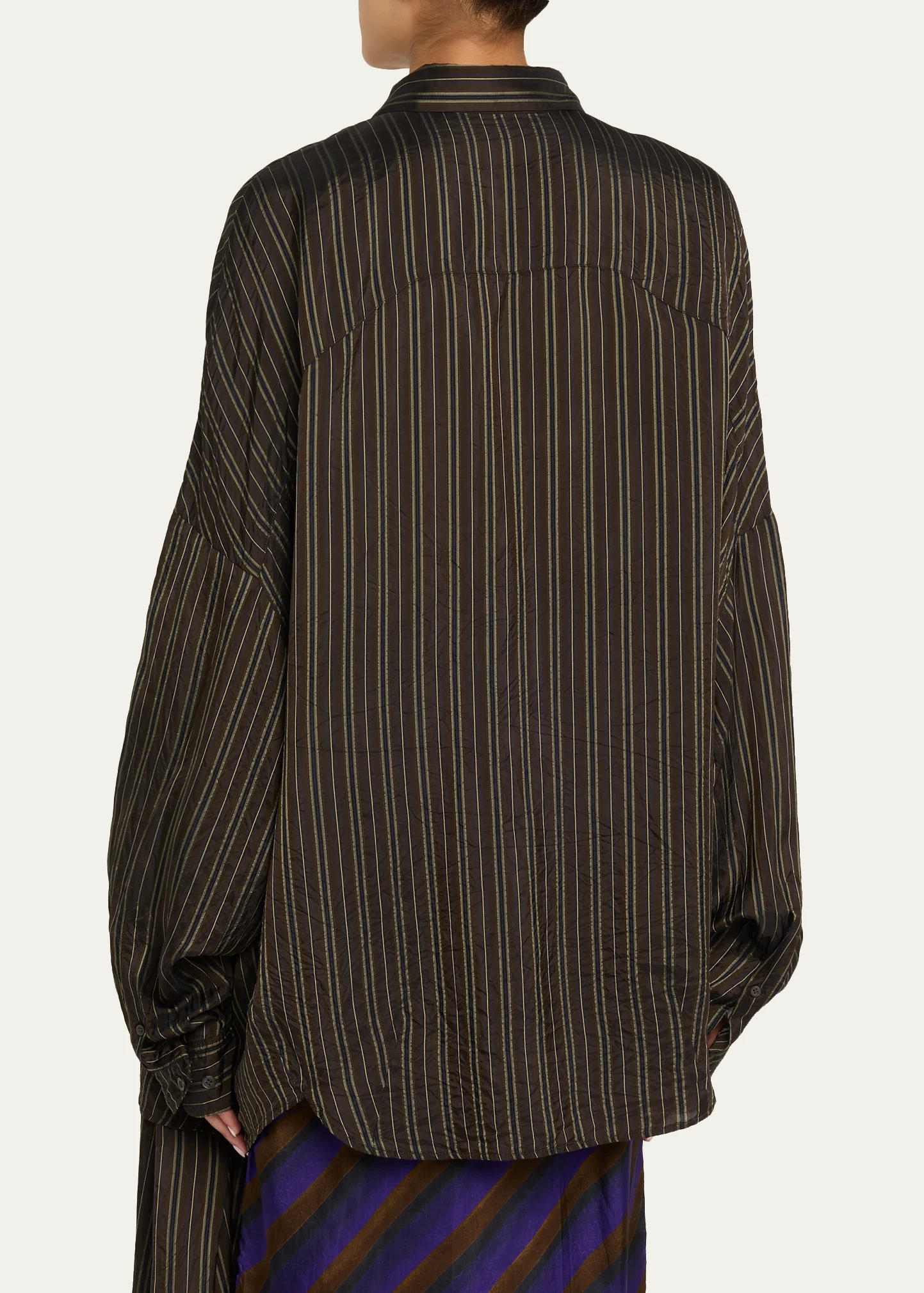 Casia Crinkled Stripe Button-Front Blouse