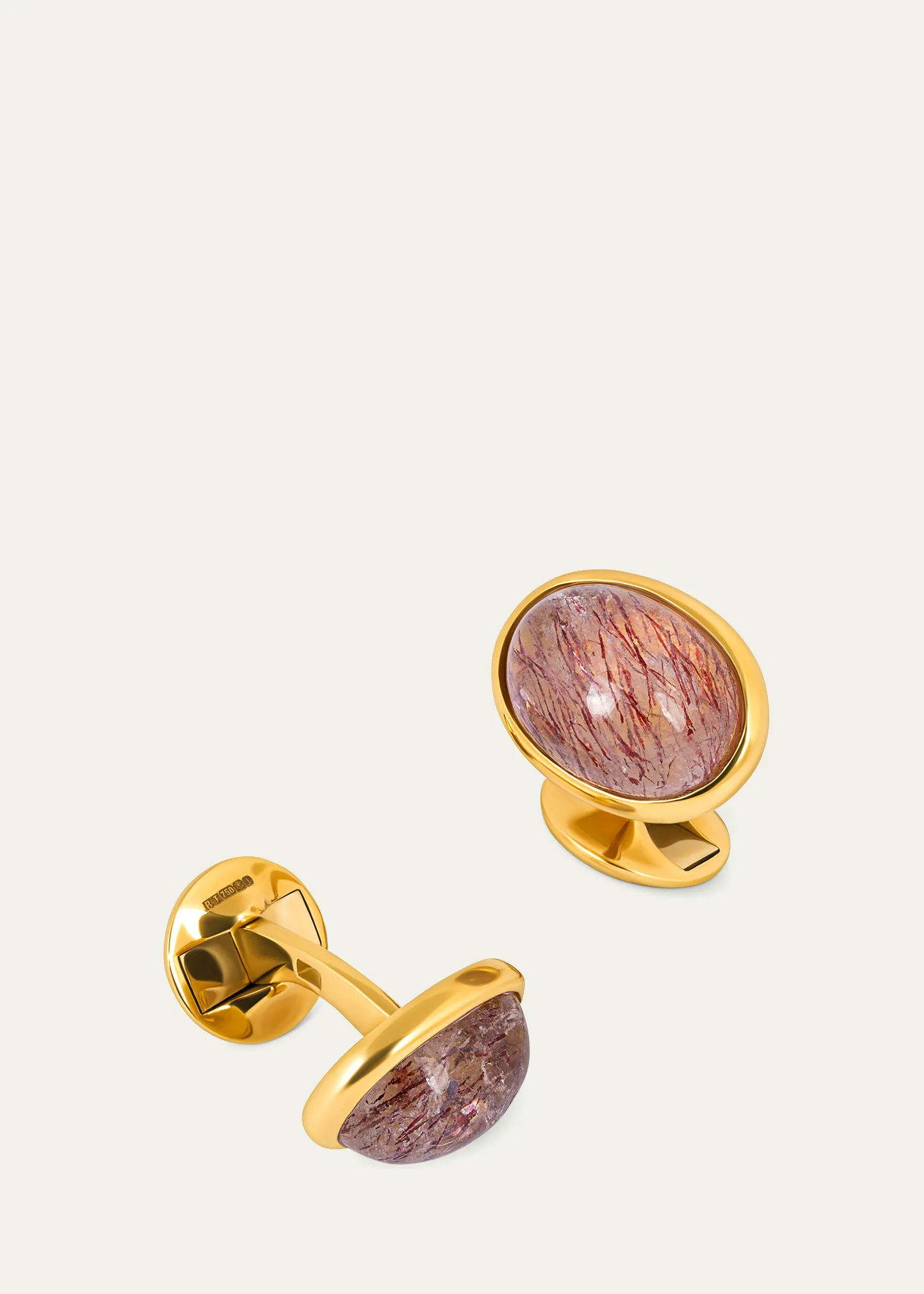 Men's 18K Yellow Gold Quartz and Graphic Rutile Cufflinks