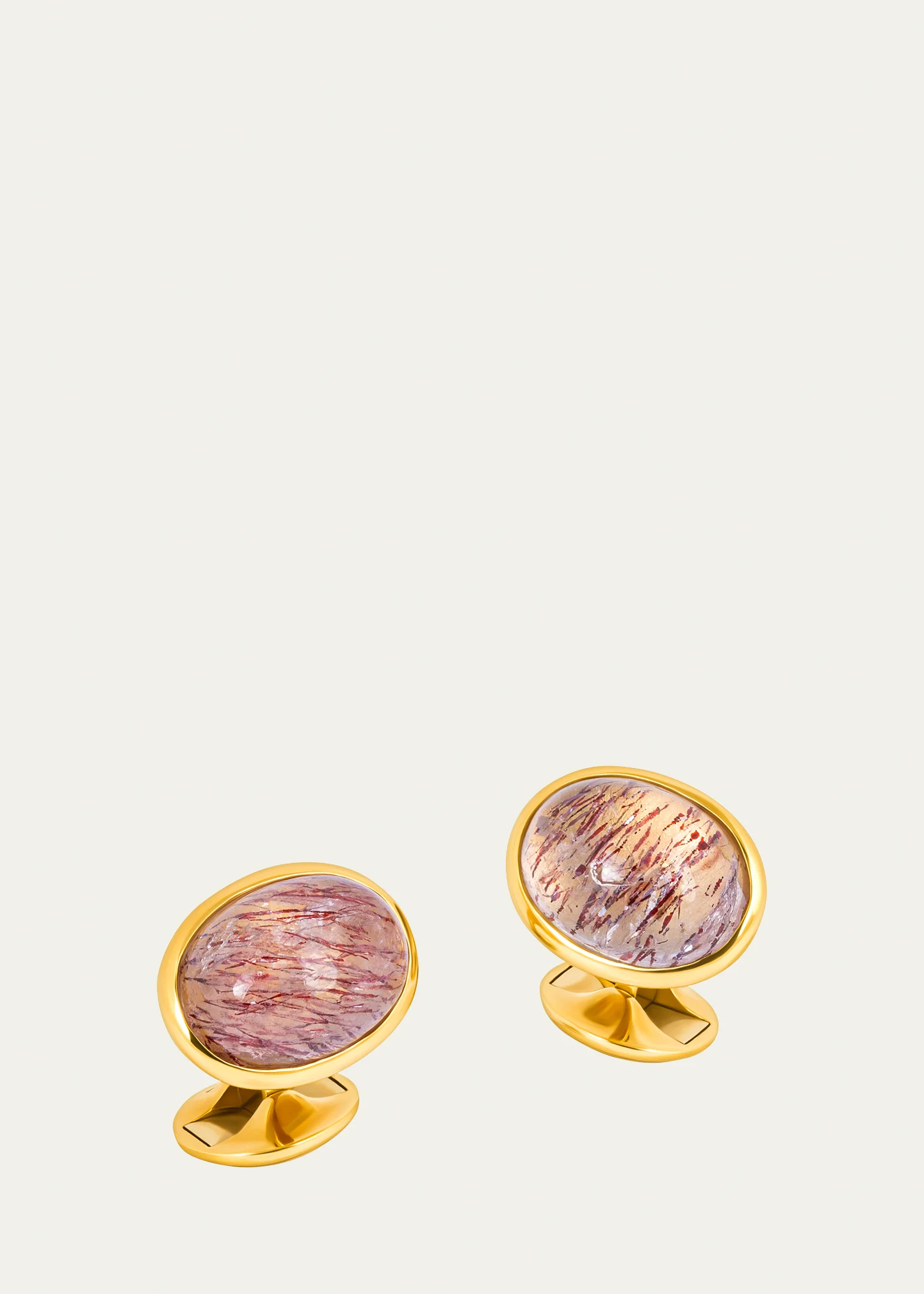 Men's 18K Yellow Gold Quartz and Graphic Rutile Cufflinks