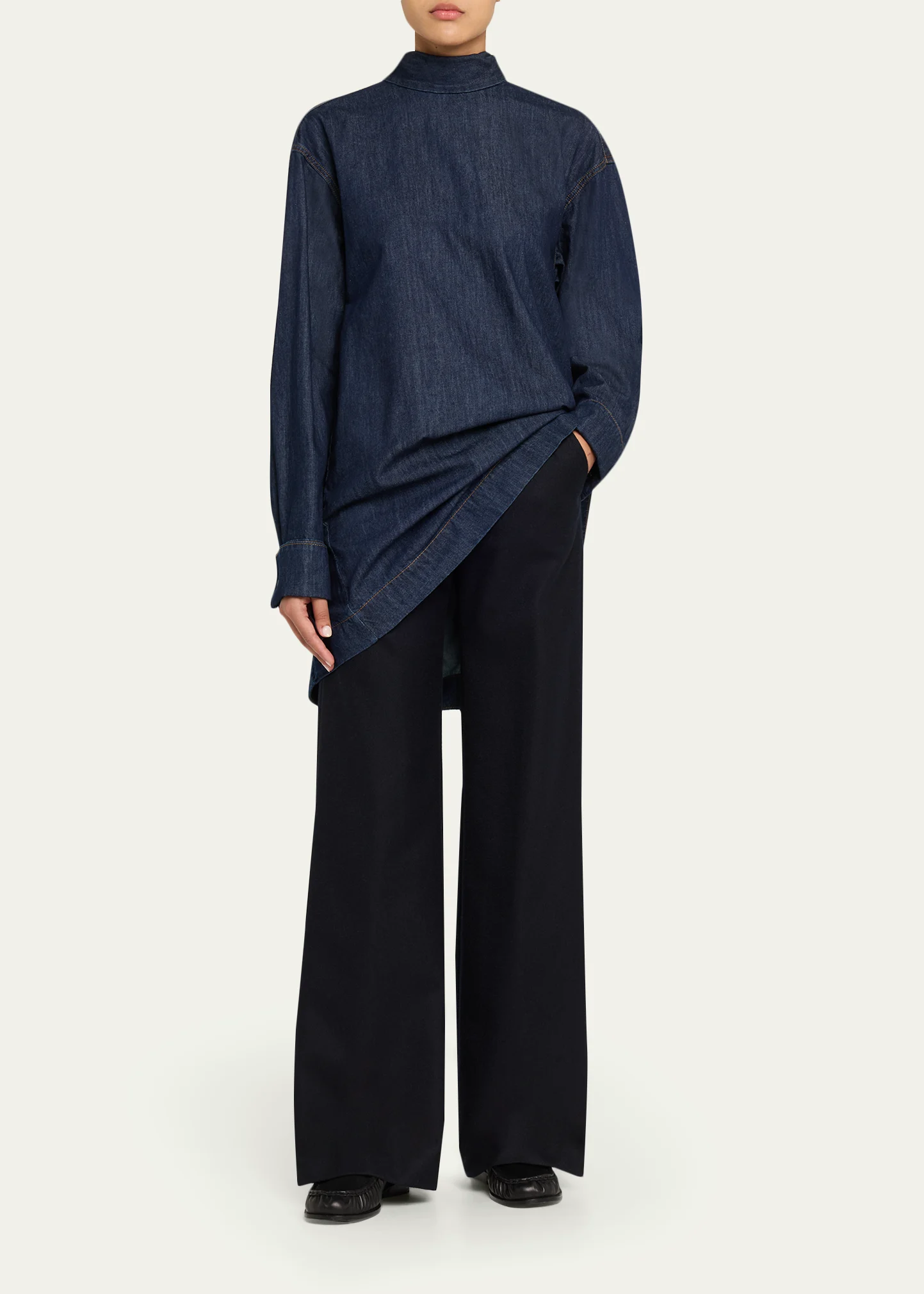 Chaddy Denim Tie-Neck Blouse