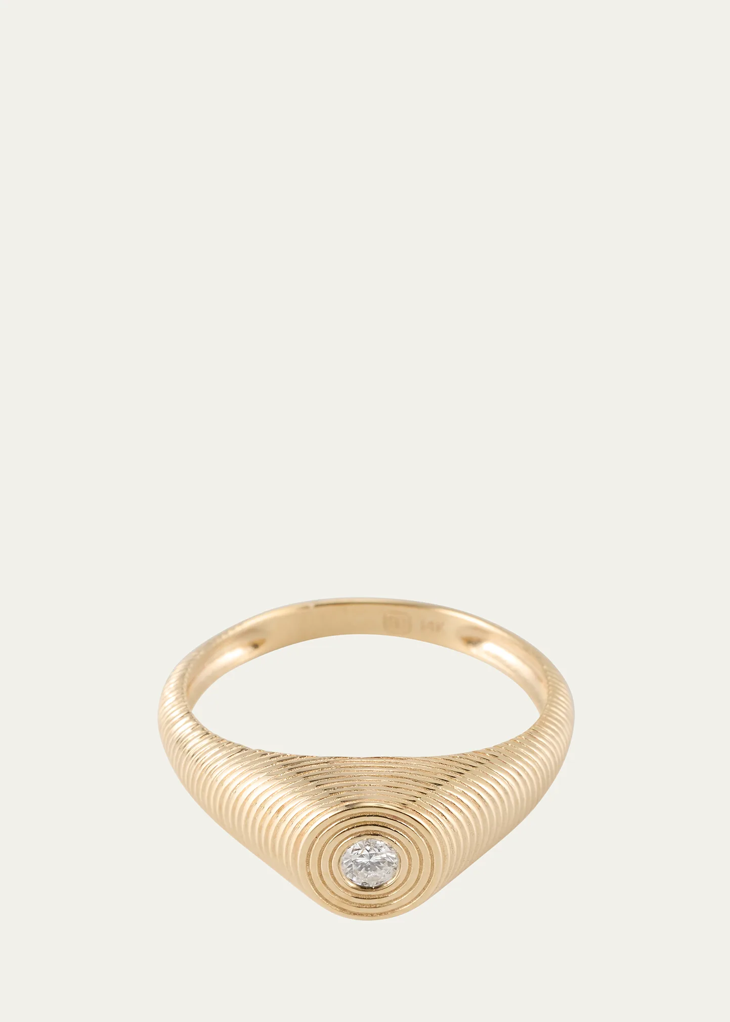 14k Fluted Diamond Signet Ring, Size 6.5