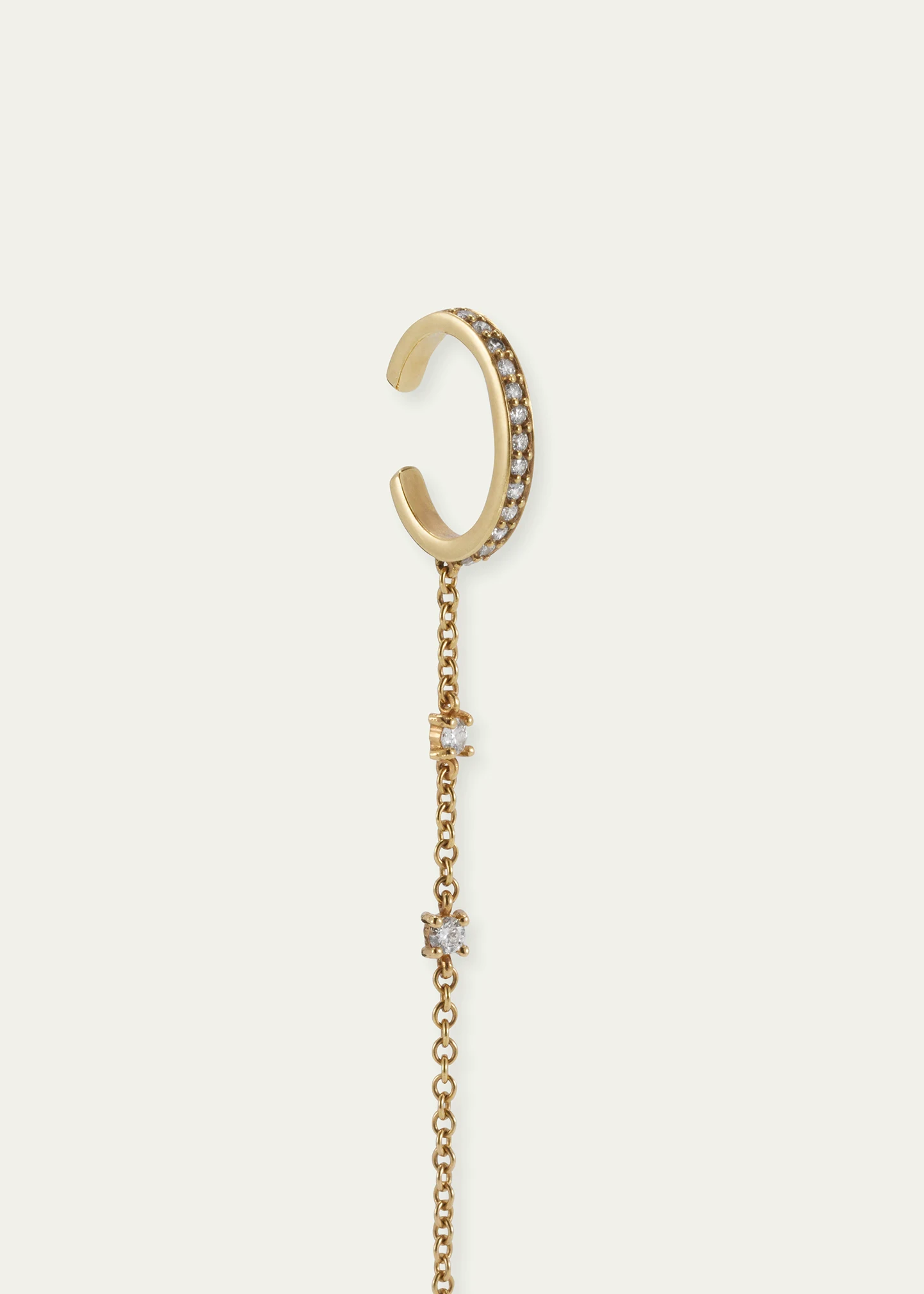 18k Yellow Gold Diamond Ear Cuff with Chain, Single