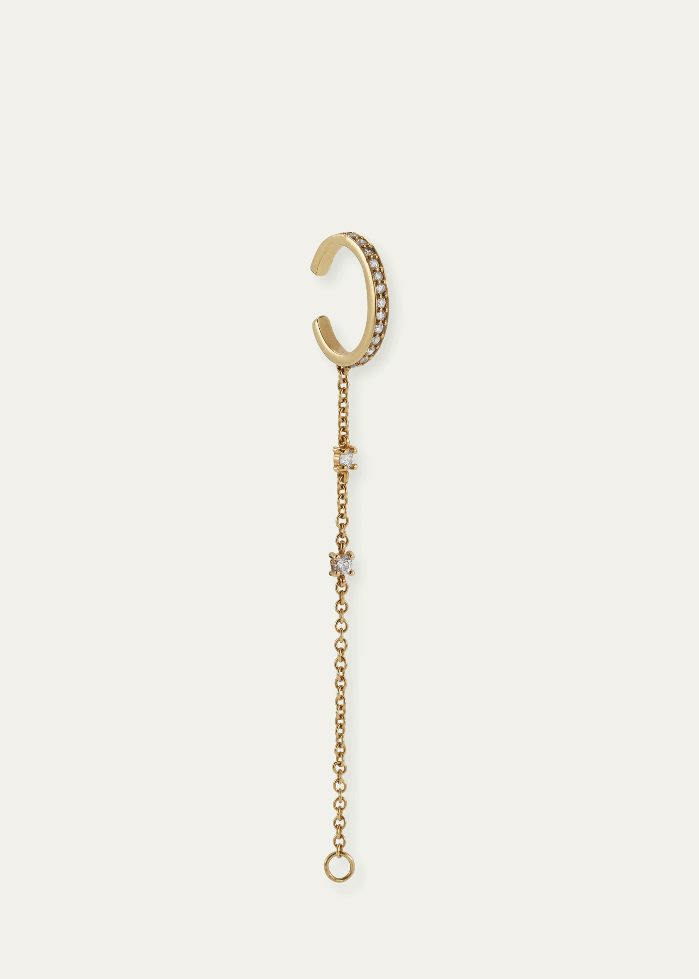 18k Yellow Gold Diamond Ear Cuff with Chain, Single