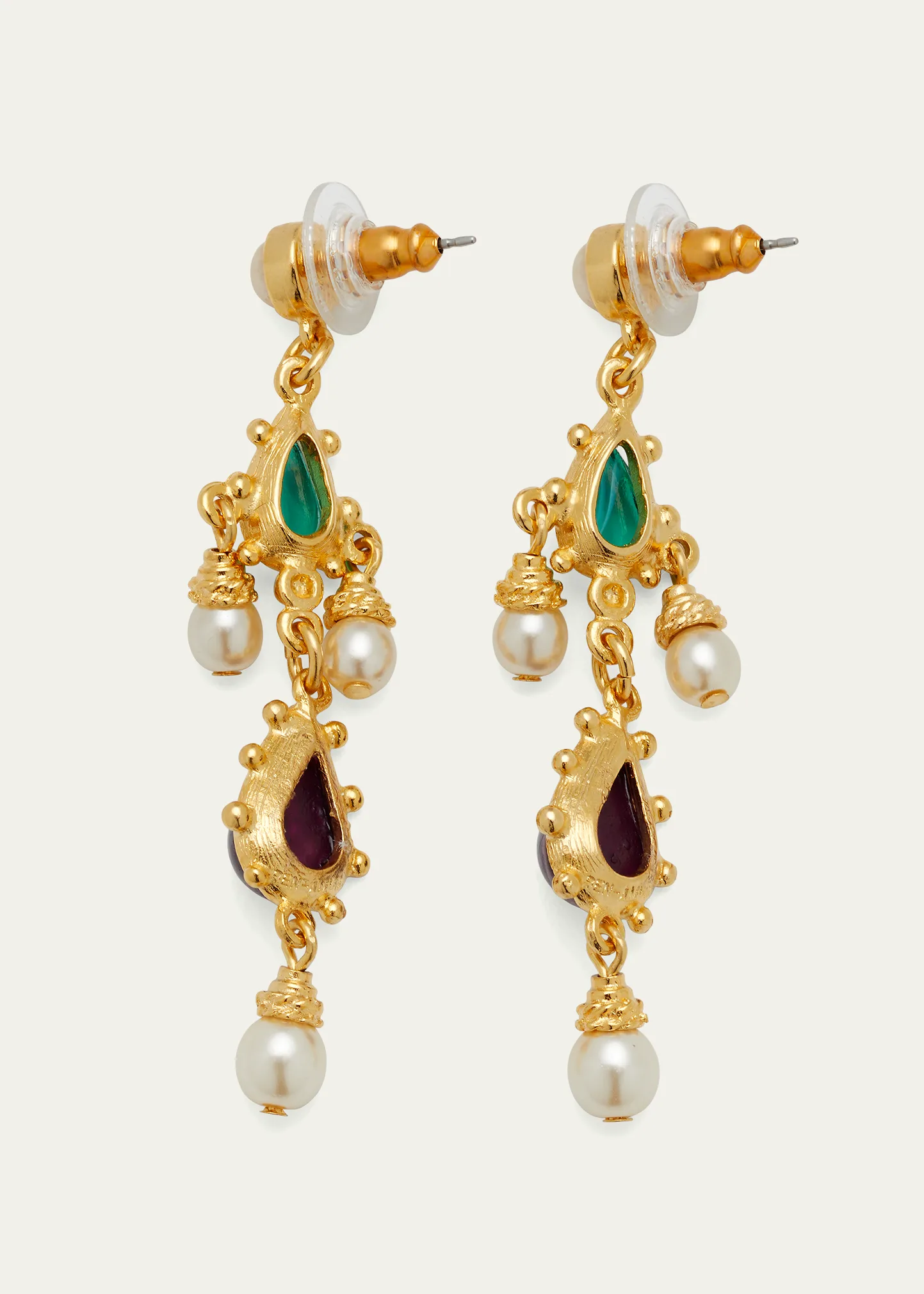 Gold Stone and Pearly Earrings