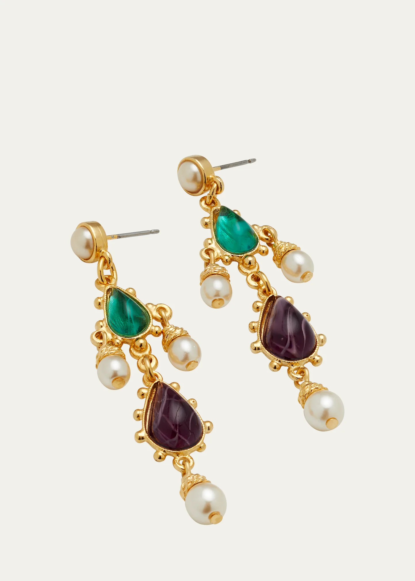 Gold Stone and Pearly Earrings