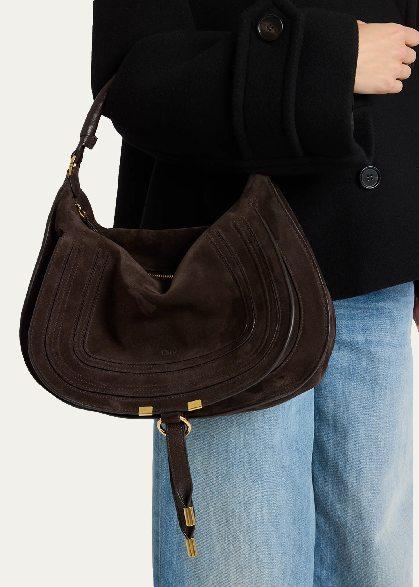 Marcie Large Saddle Shoulder Bag in Suede