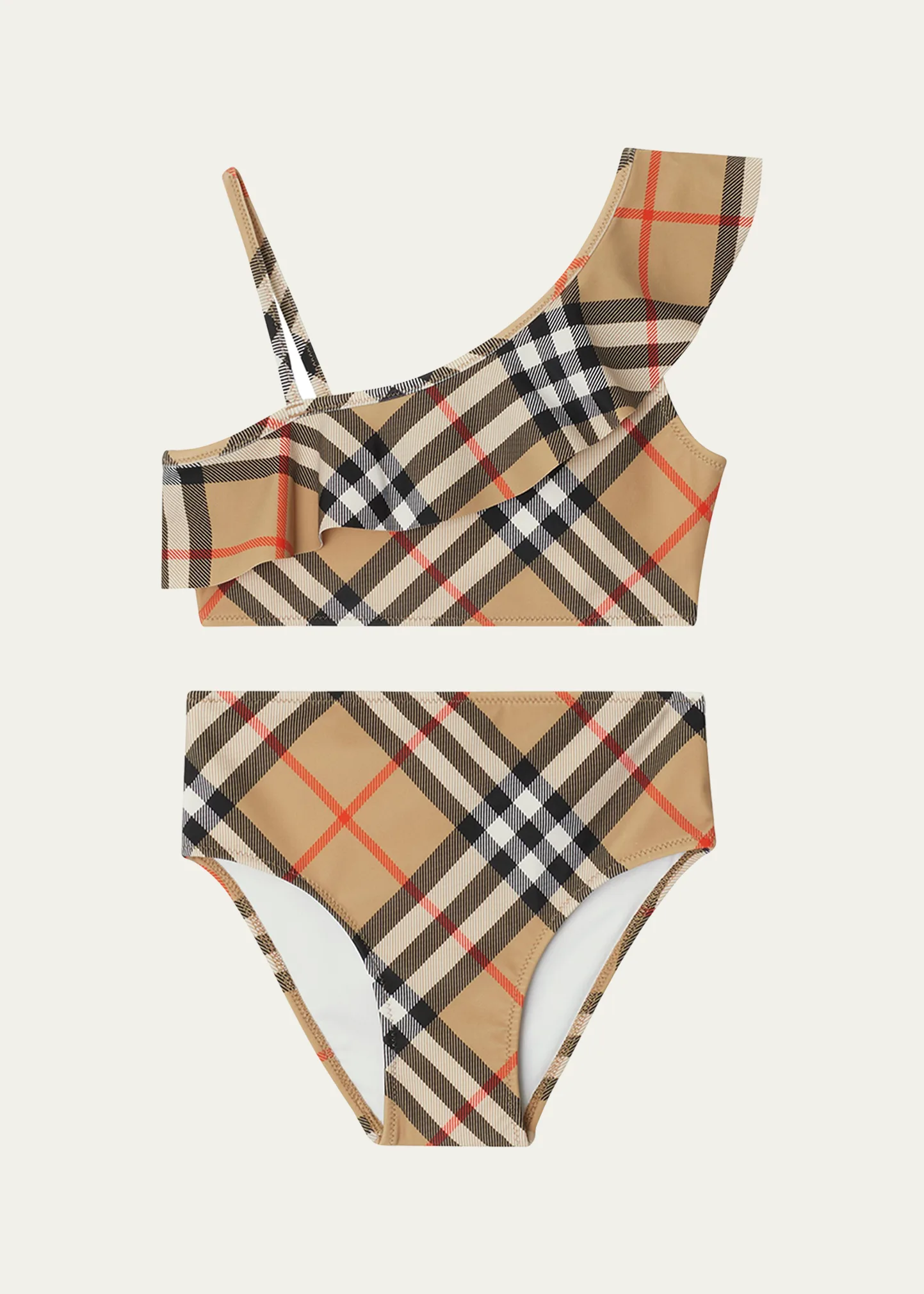 Girl's Asla One-Shoulder Check Two-Piece Swimsuit, Size 3-14