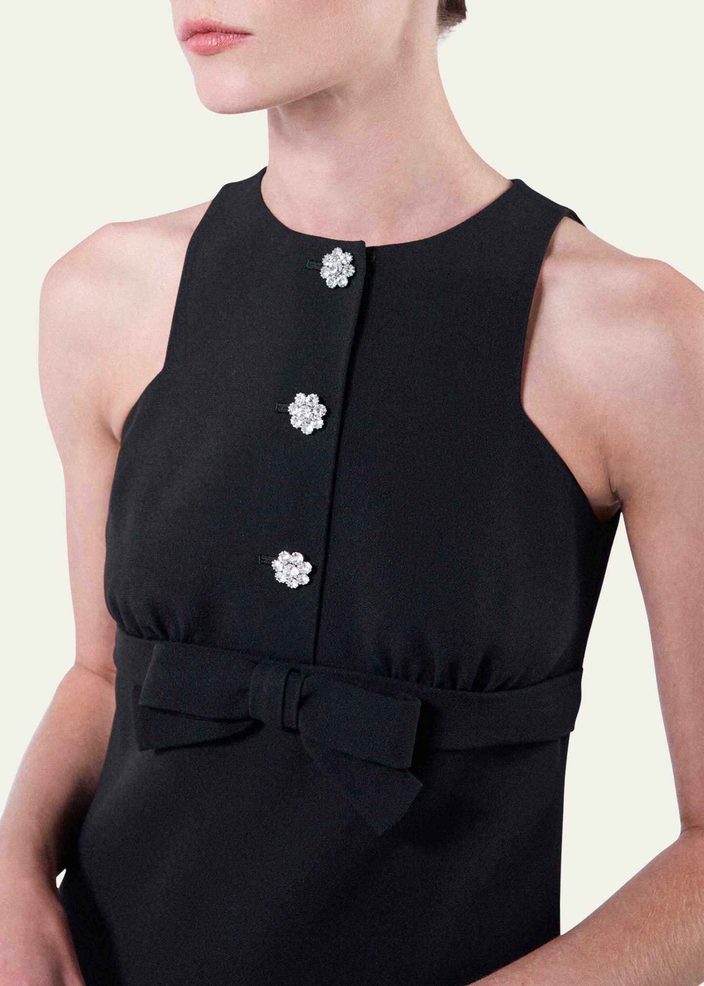 Bow Jeweled Button Mini Dress